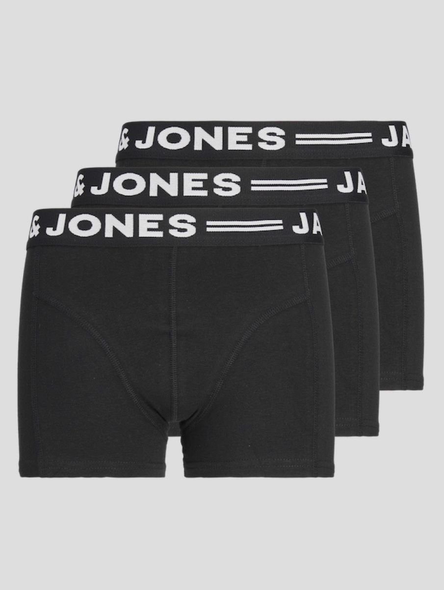 Jack & Jones Boxer SENSE TRUNKS 3-Pack (Spar-Packung, 3-St) mit Logoschriftzug am Wäschebund black wasitband w.white logo