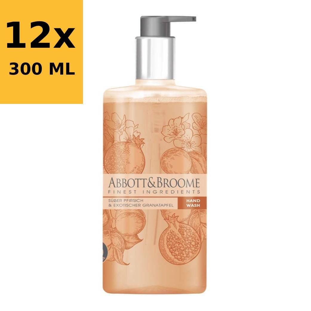 Abbott&Broome Flüssigseife Vegane Lotion Handseife Handwaschseife Pumpspender, 12-tlg., Pfirsich Granatapfel