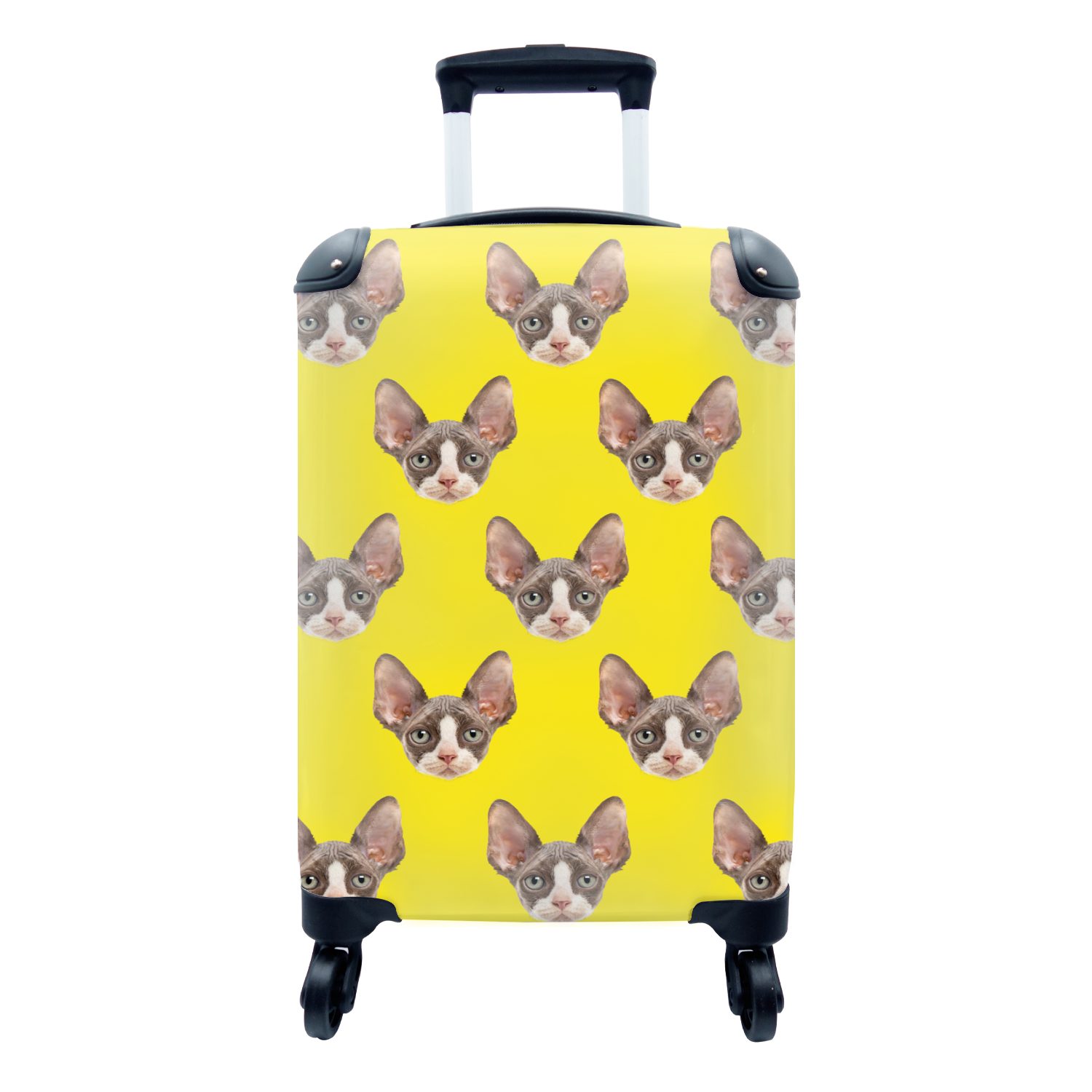 MuchoWow Handgepäckkoffer Katze - Muster - Gelb, 4 Rollen, Reisetasche mit rollen, Handgepäck für Ferien, Trolley, Reisekoffer
