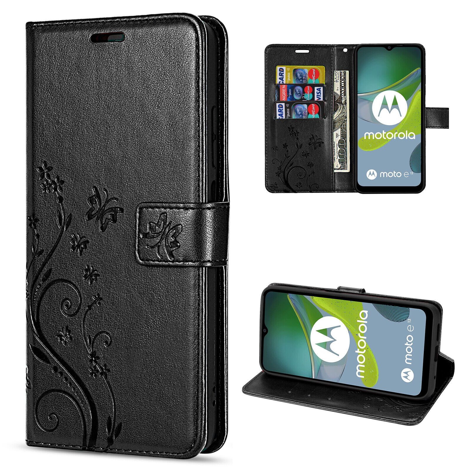 betterfon Handyhülle Handytasche für Motorola Moto E13 Klapphülle Klapphülle, Bookstyle-Hülle: Magnetverschluss 3 Kartenfächer & Standfunktion