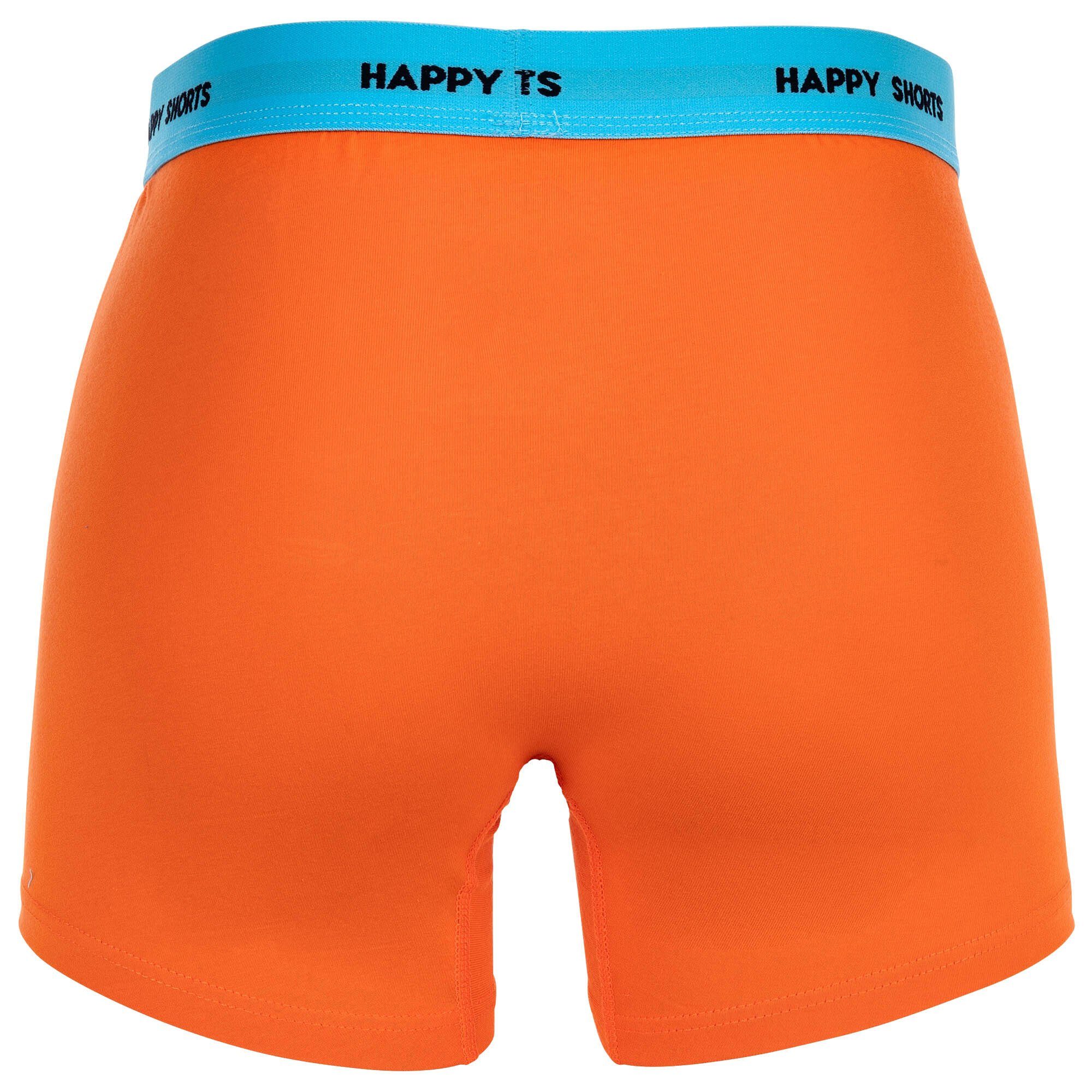 HAPPY SHORTS Boxer Herren - 3er Boxershorts, Jersey Pack Blau/Orange/Türkis Retro