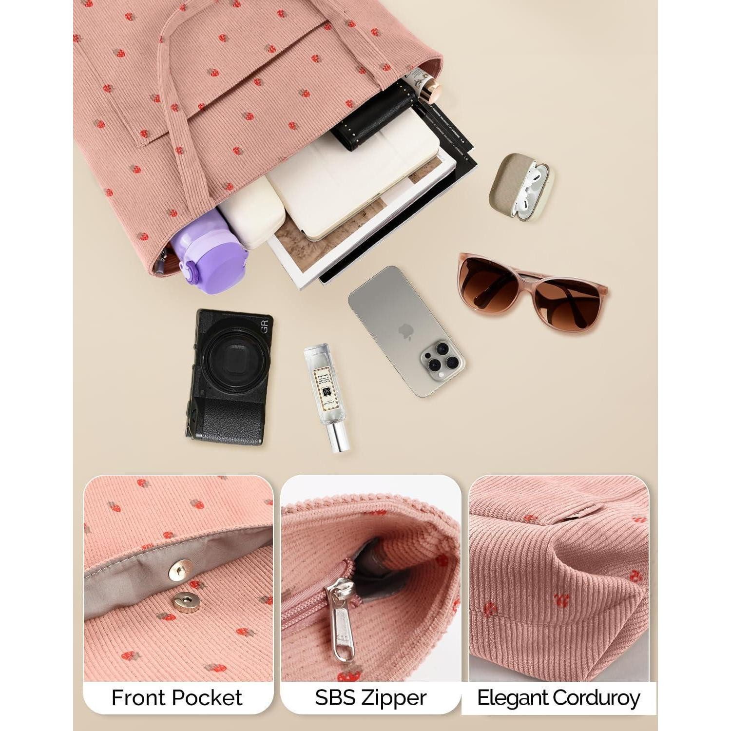 LuxusKollektion Shopper Handtasche Damen Shopper Umhängetasche Cord Arbeit Reisen Erdbeerpink