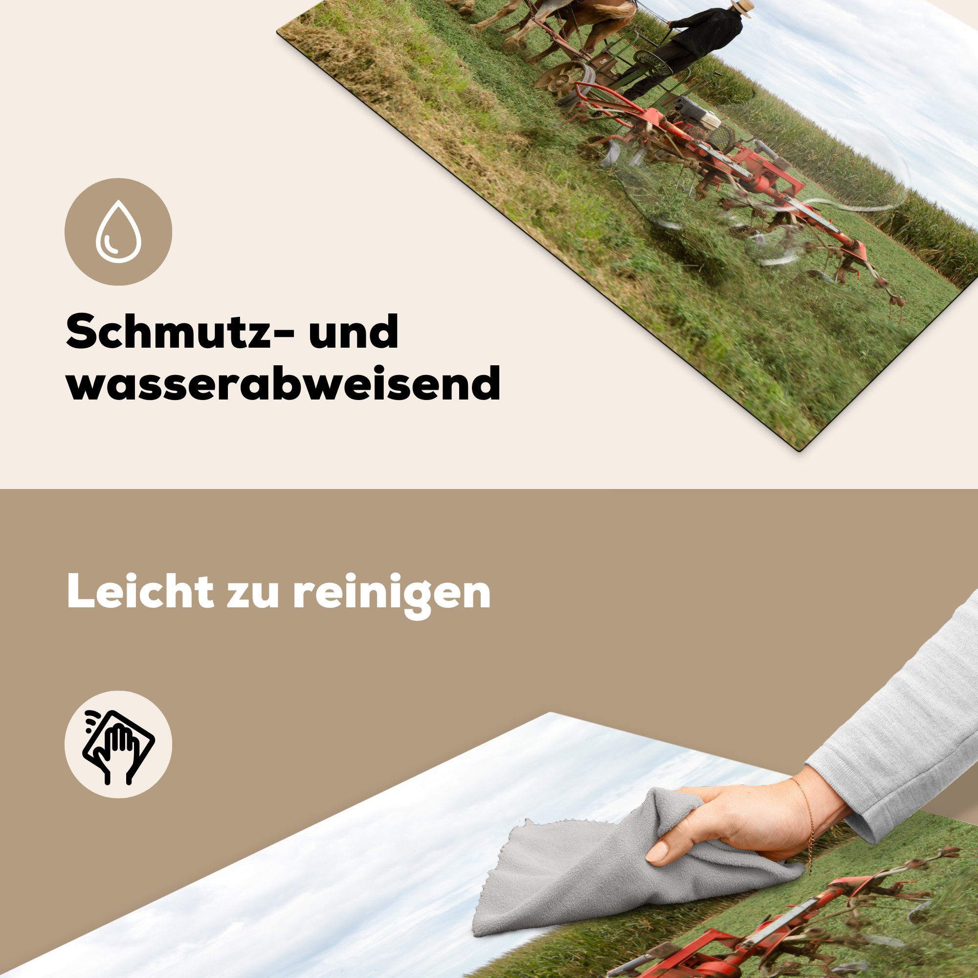 MuchoWow Herdblende-/Abdeckplatte Ein Mann pflügt Ceranfeldabdeckung Schutz für die Pferden sein mit Induktionskochfeld (1 seinen cm, 81x52 küche, tlg), Vinyl, Feld