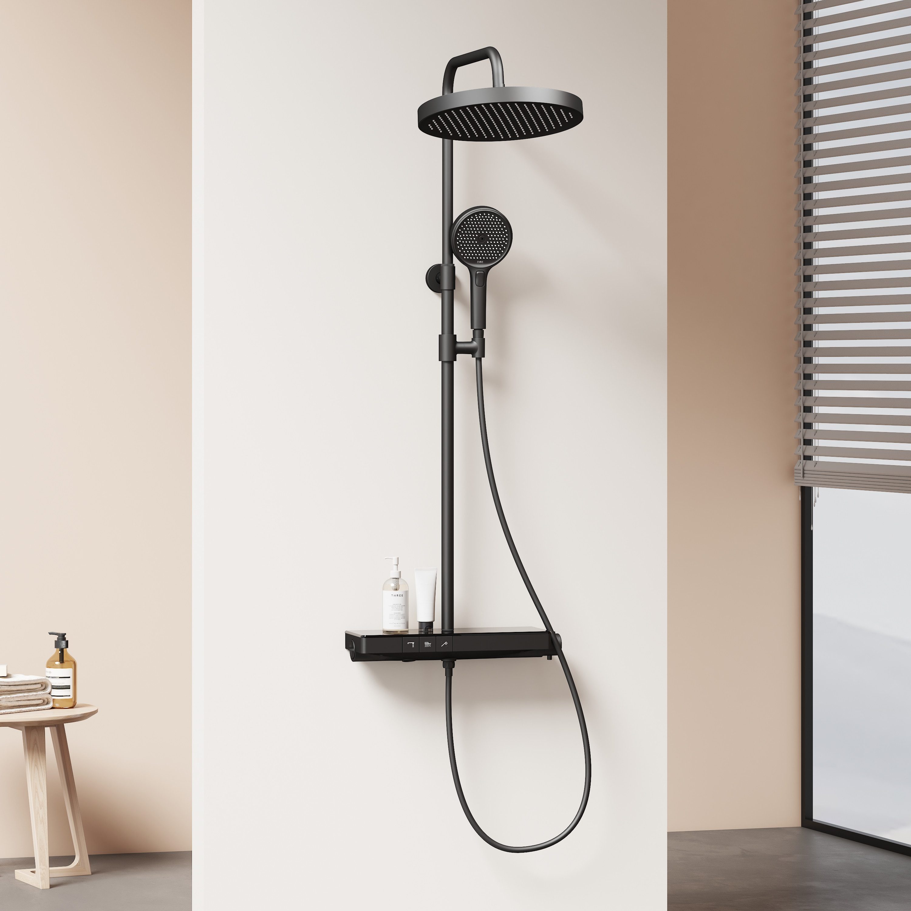 EMKE Duschsystem Thermostat Duschset Runder Kopfbrause und Duscharmatur chr günstig online kaufen