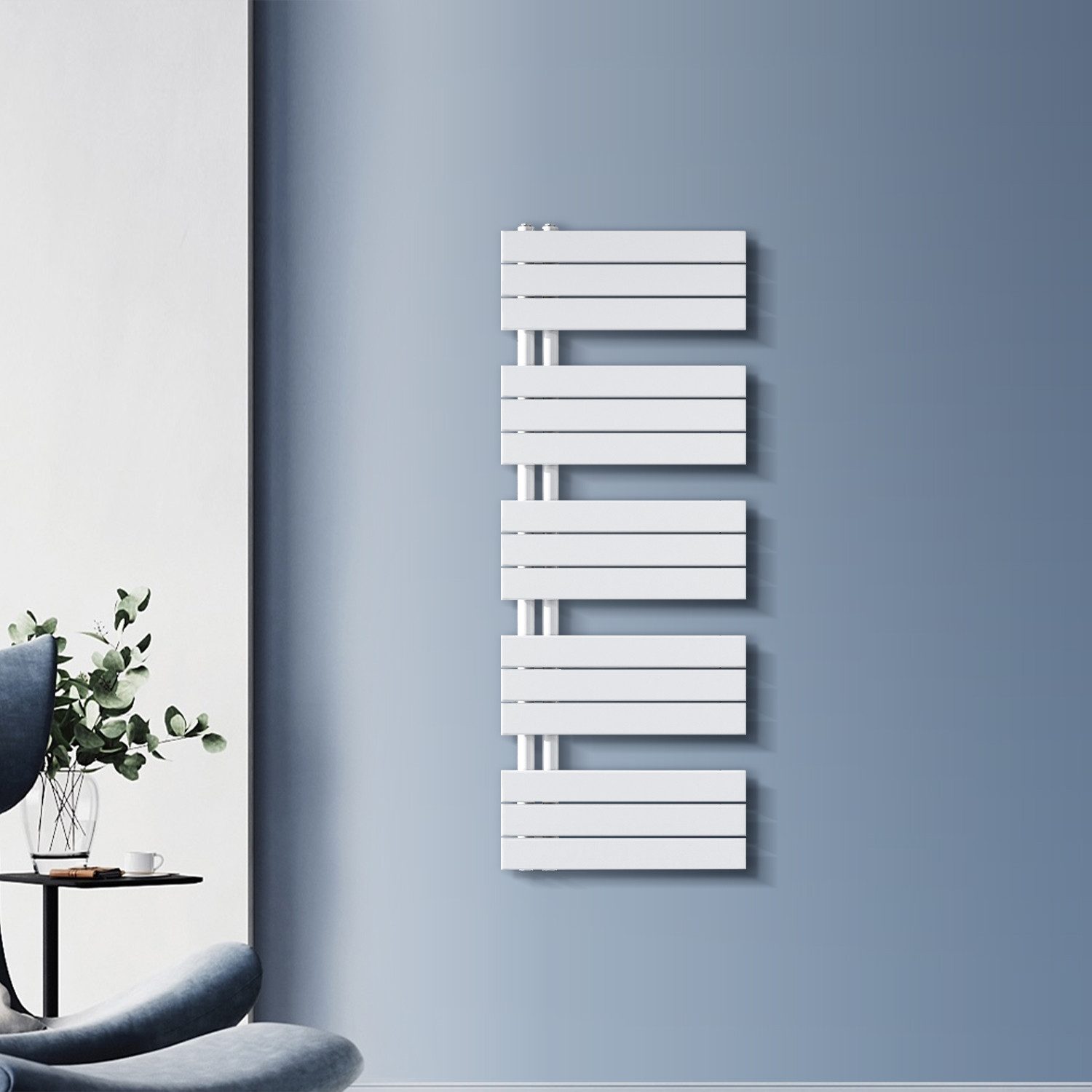 SONNI Badheizkörper Badheizkörper Weiß Heizkörper Design Handtuchtrockner Bad Warmwasser, ohne/mit Multiblock, flach, Mittelanschluss seitlich