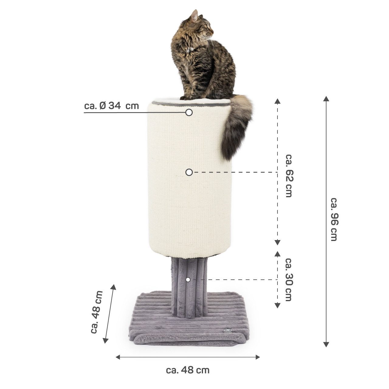 Canadian Cat Company Kratzsäule Kratzstamm Jasper, Kratzmöbel, Katzenmöbel, Kratztonne, grau, 48 x 48 x 96cm