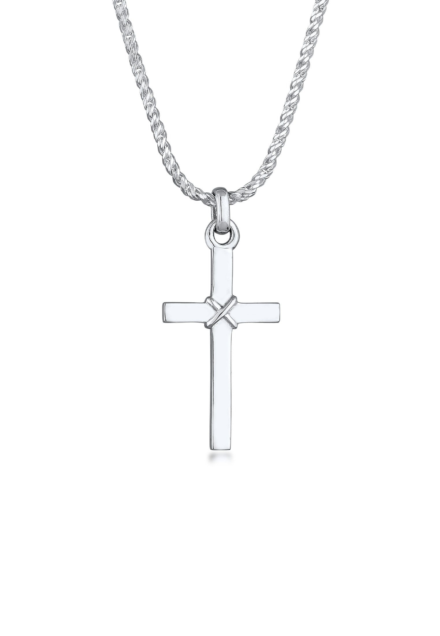 Herren Kreuz Kreuz Flach Kordelkette Anhänger mit 925 Kuzzoi Kette Silber,