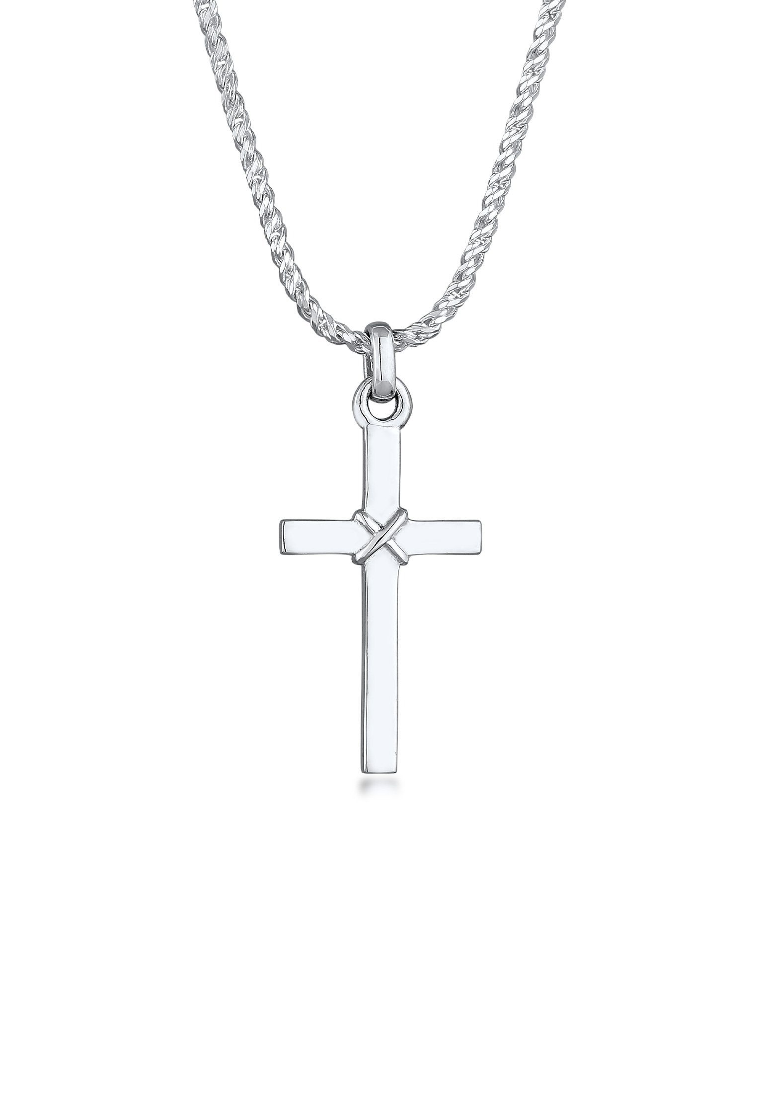 Kuzzoi Kette mit Anhänger Herren Kreuz Flach Kordelkette 925 Silber, Kreuz günstig online kaufen