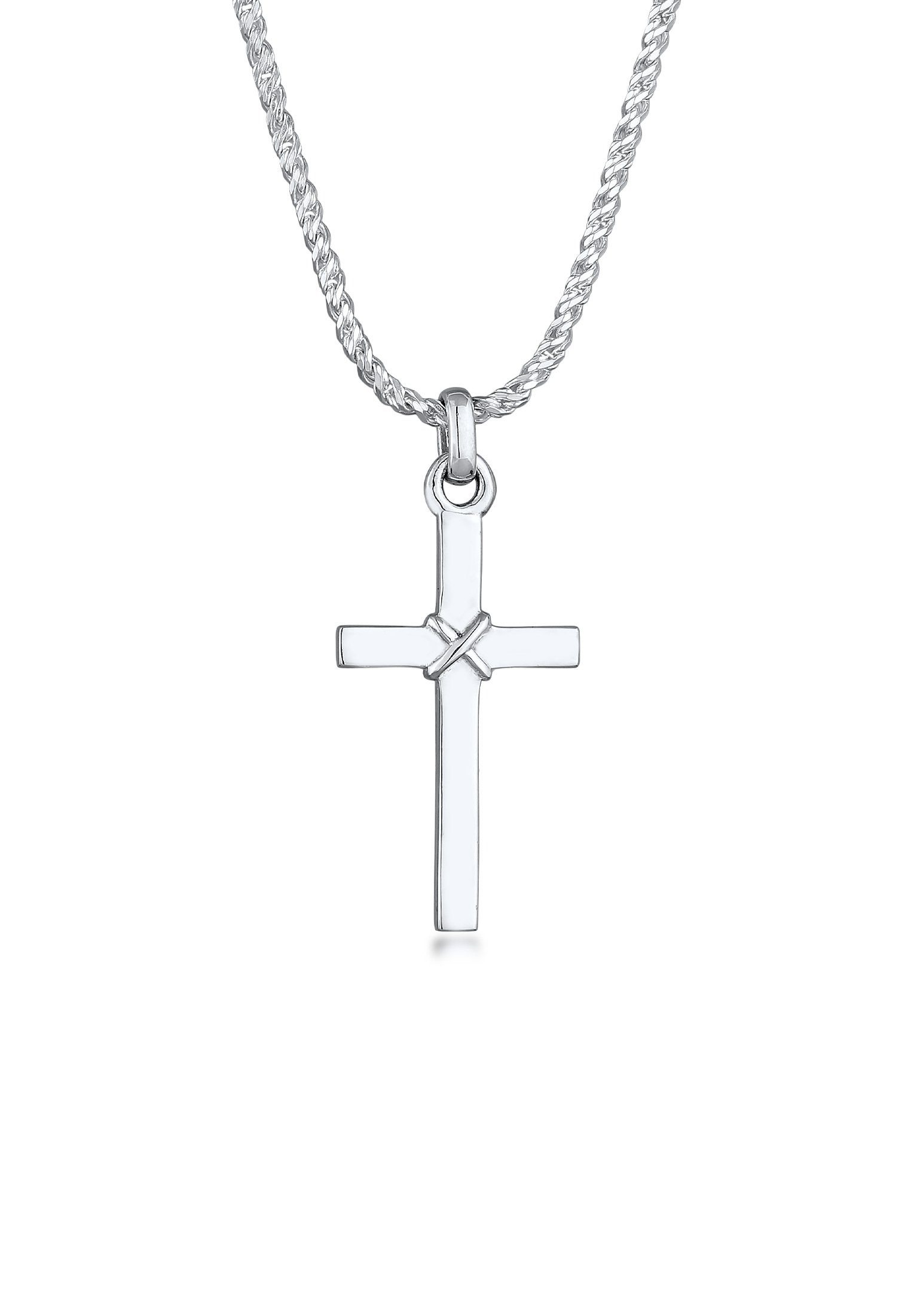 Kuzzoi Kette mit Anhänger Herren 925 Silber, Kordelkette Flach Kreuz Kreuz