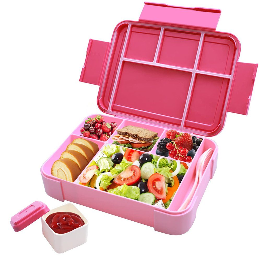 GelldG Lunchbox Brotdose Kinder mit Fächern, Lunchbox mit 6 Unterteilung, Bento Box Rosa