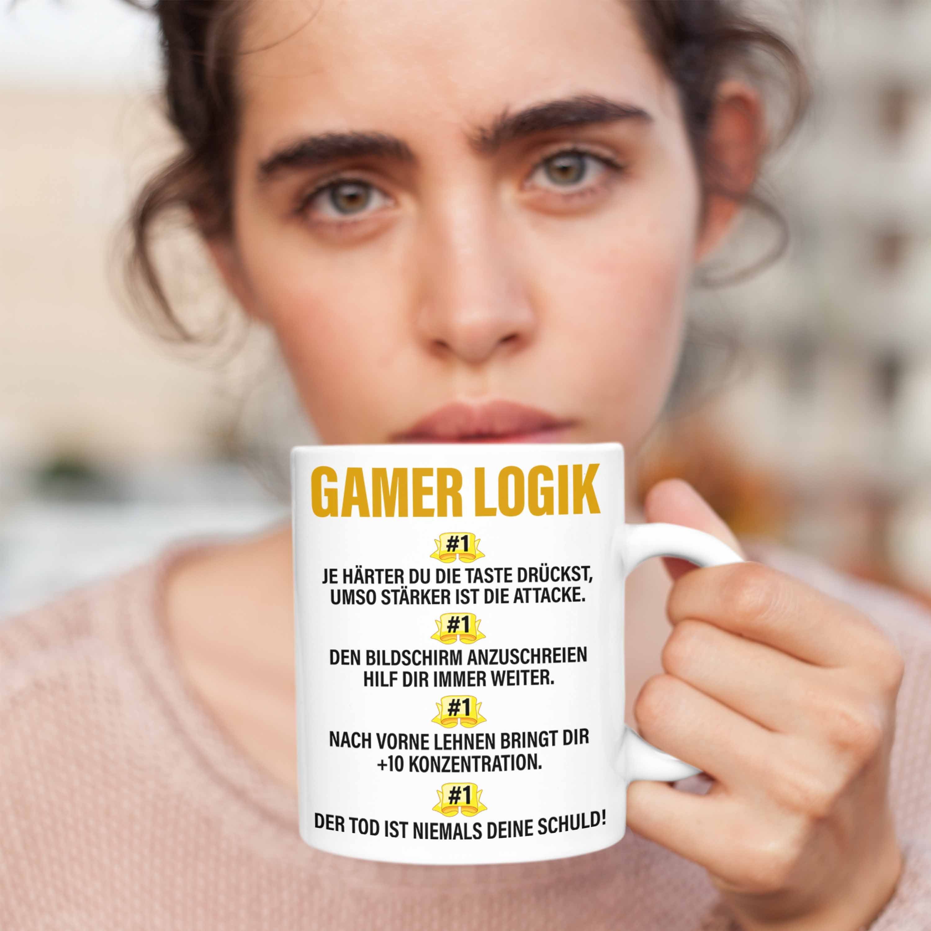 Kinder Tasse Gaming Trendation Jungs Lustig Zocken Tasse - Zubehör Männer Tassen Gamer Geschenk Trendation Jungen PC Geschenkideen Mitbringsel Spruch Zocker weiss