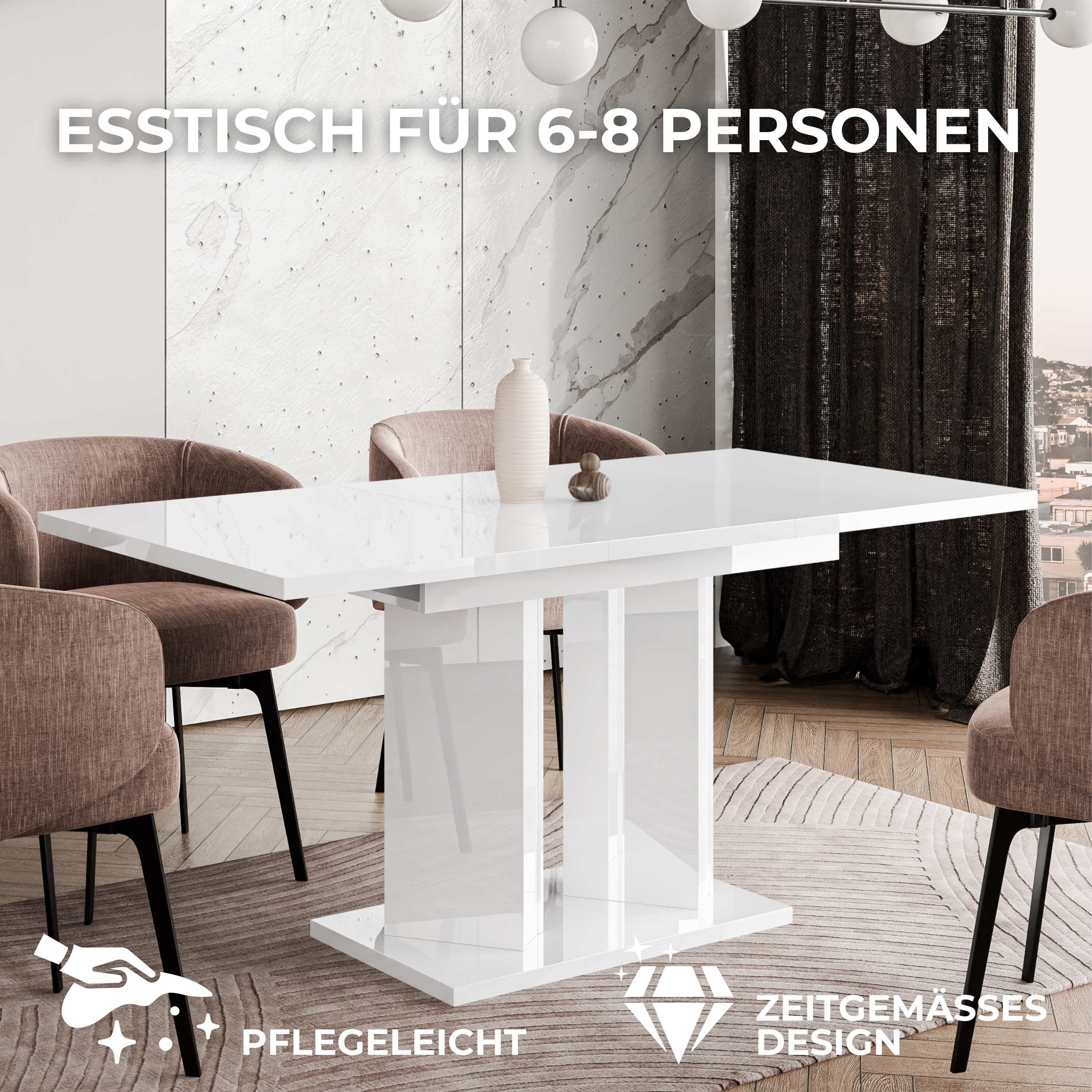 Home Collective Esstisch ausziehbar Tisch Küchentisch Esszimmertisch Ausziehtisch (Esszimmer Küche Wohnzimmer Esstisch erweiterbar), modernes Design Doppel-Säul – Bild 4 von 5