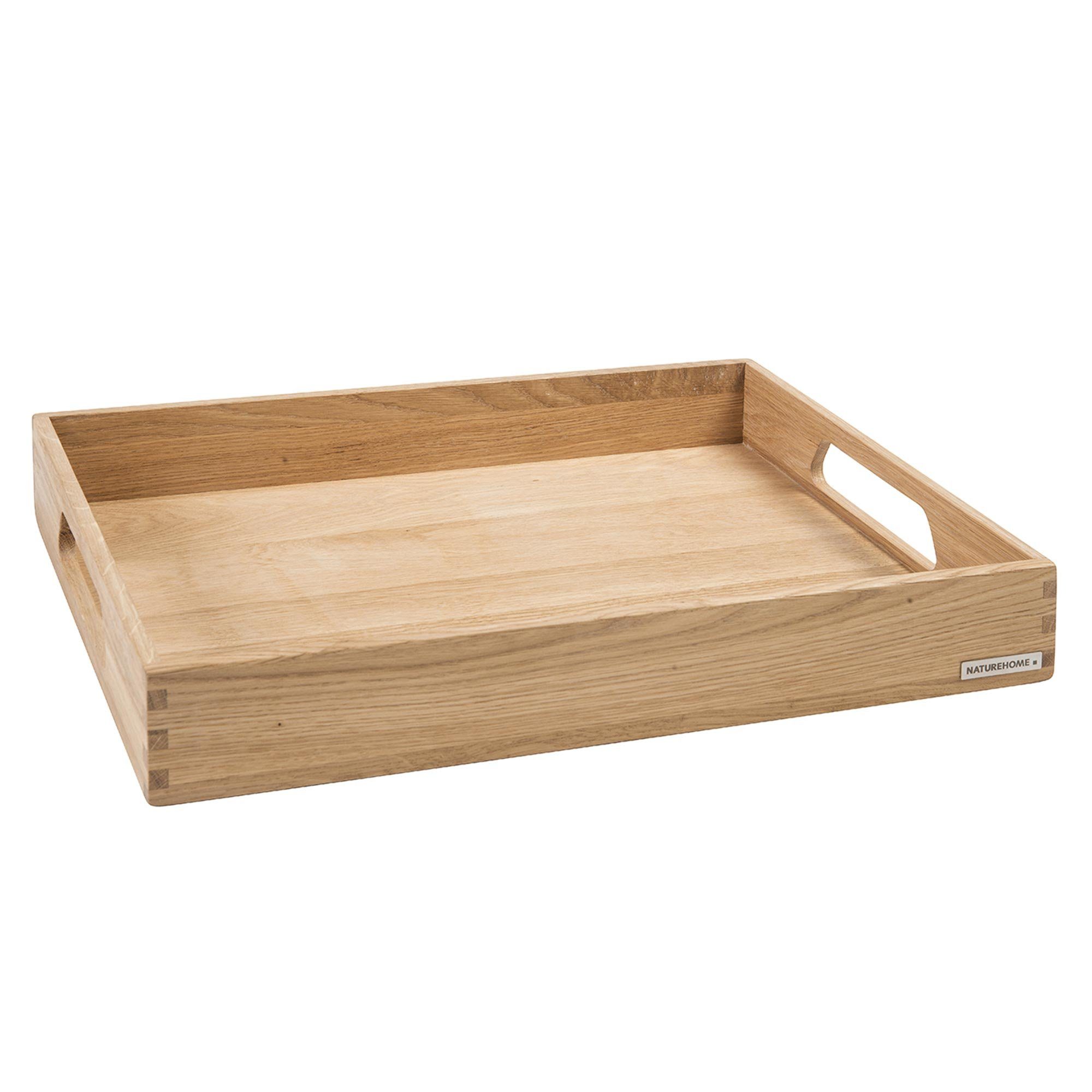 (1-tlg), Serviertablett NATUREHOME Tablett Eichenholz, 50x35x7 Handarbeit Holztablett Küchentablett Massivholz, cm,