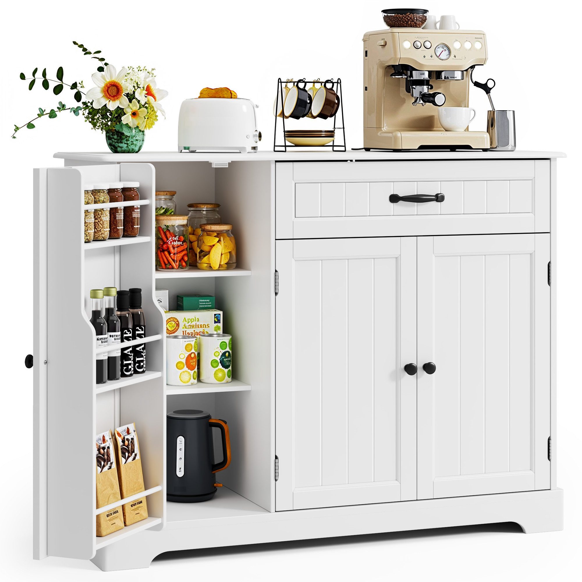 Bealife Sideboard Küchenschrank mit Arbeitsplatten,mit 2 Schubladen 2 Türen,Weiß