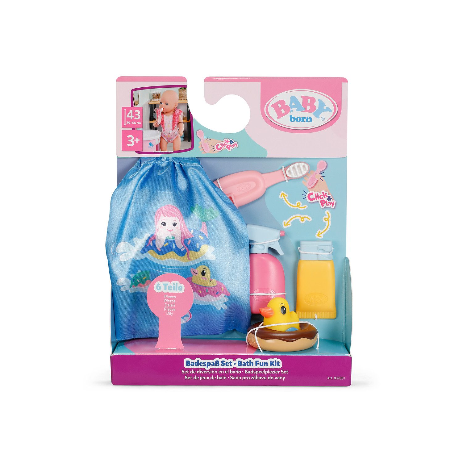 Baby Born Puppen Accessoires-Set Badespaß Set, passend für Click & Play BABY born Puppen