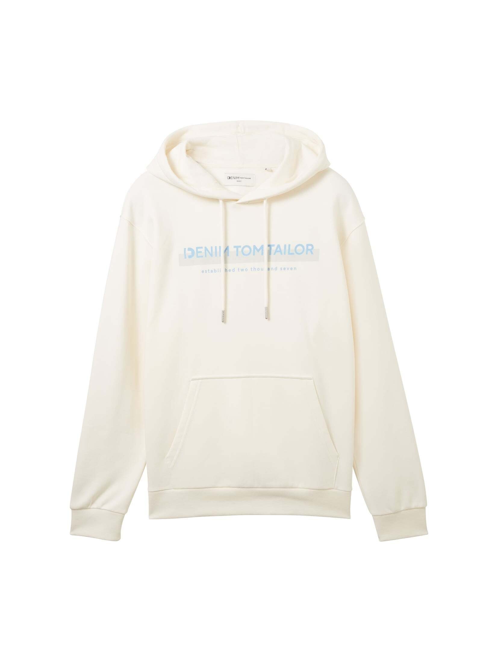 TOM TAILOR Denim Hoodie Hoodie Beige Soft mit Logo Light Print