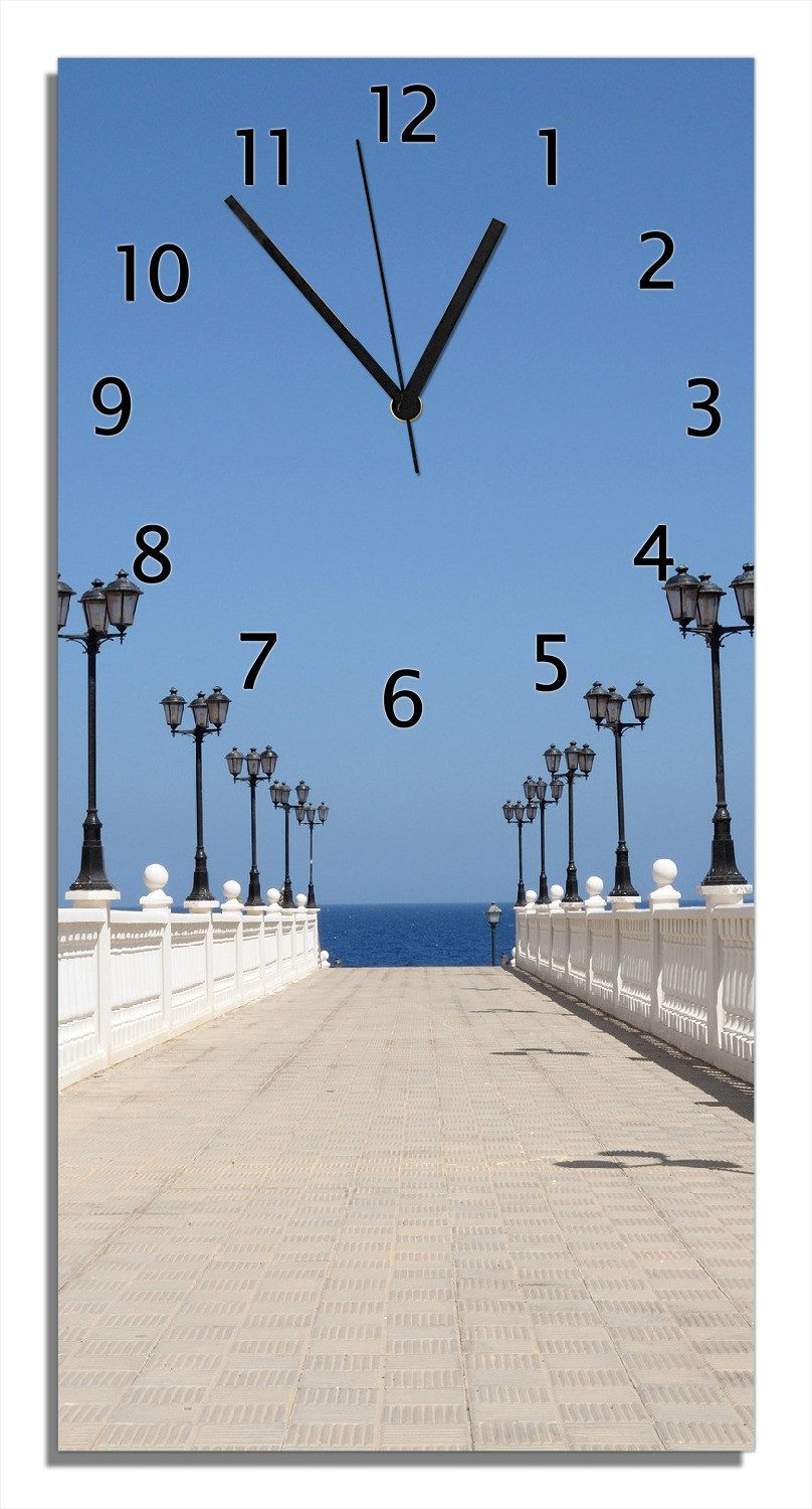 Wallario Wanduhr Promenade mit Blick aufs Meer (Glasuhr)