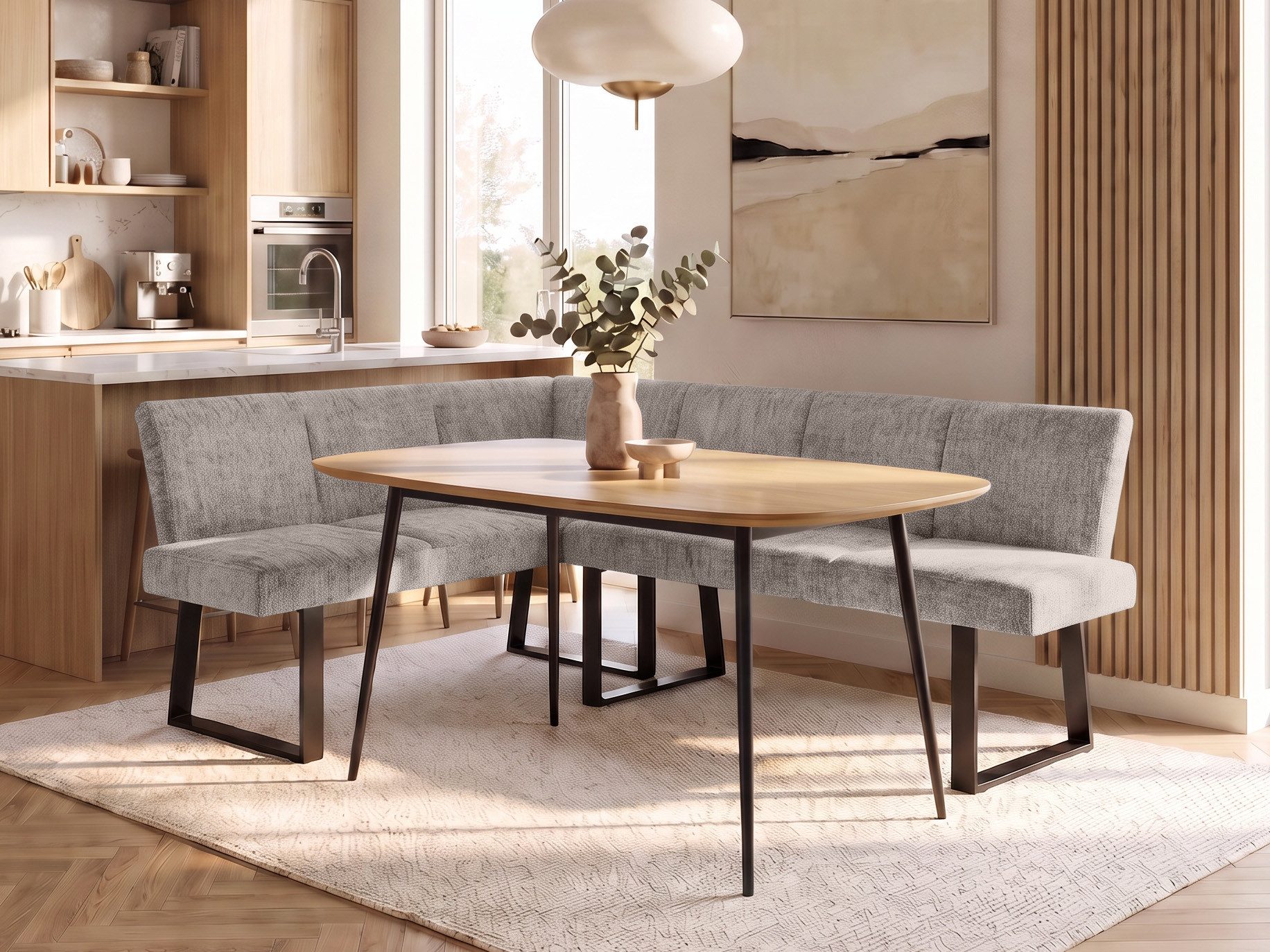 Beautysofa Eckbank VELTO (schwarzen Metallbeinen und bequemer Polsterung, Eckbank mit Stoff Raven), moderne Küchenbank und Esszimmer