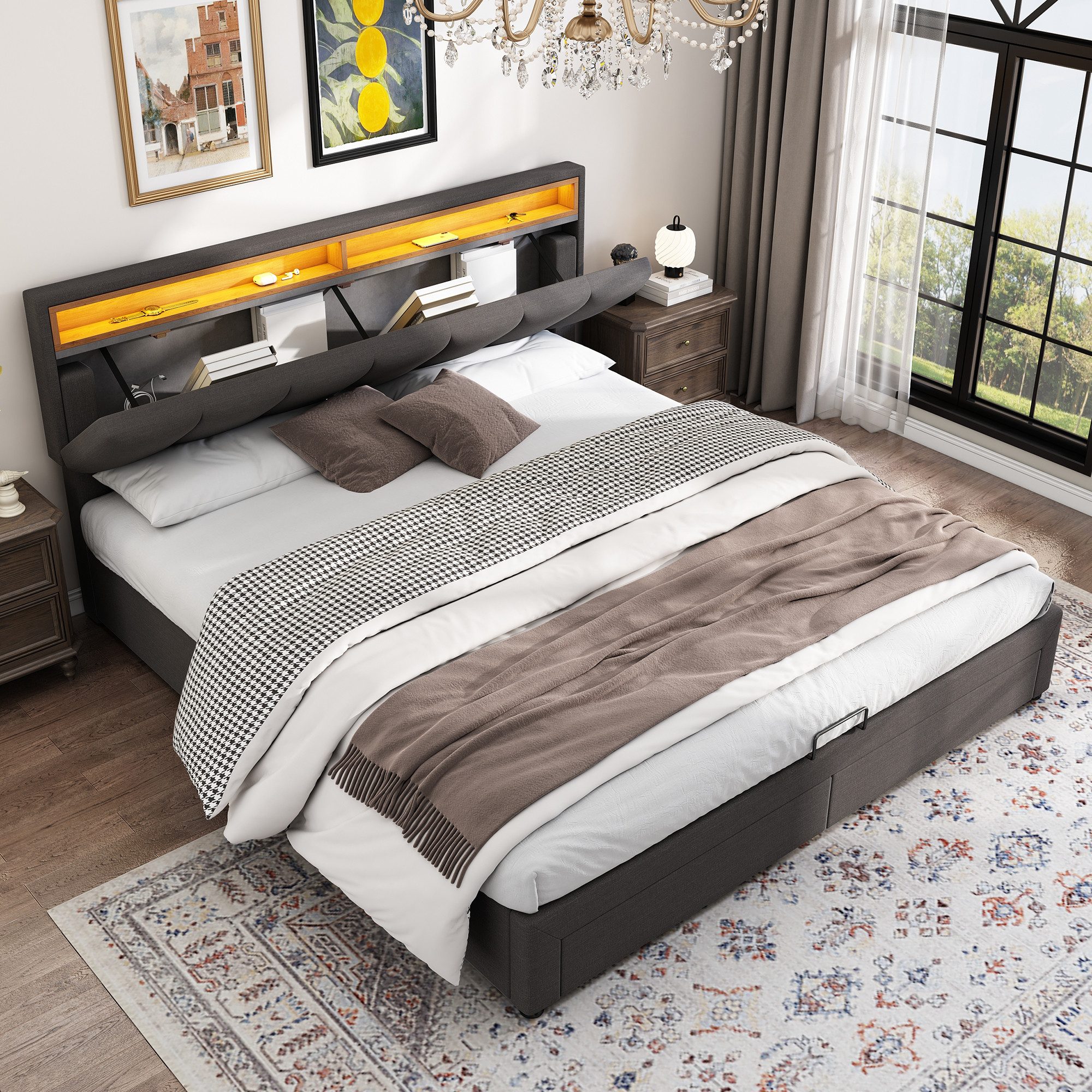 STILVORA Polsterbett Doppelbett 180×200cm mit Bettkasten,Funktionsbett günstig online kaufen