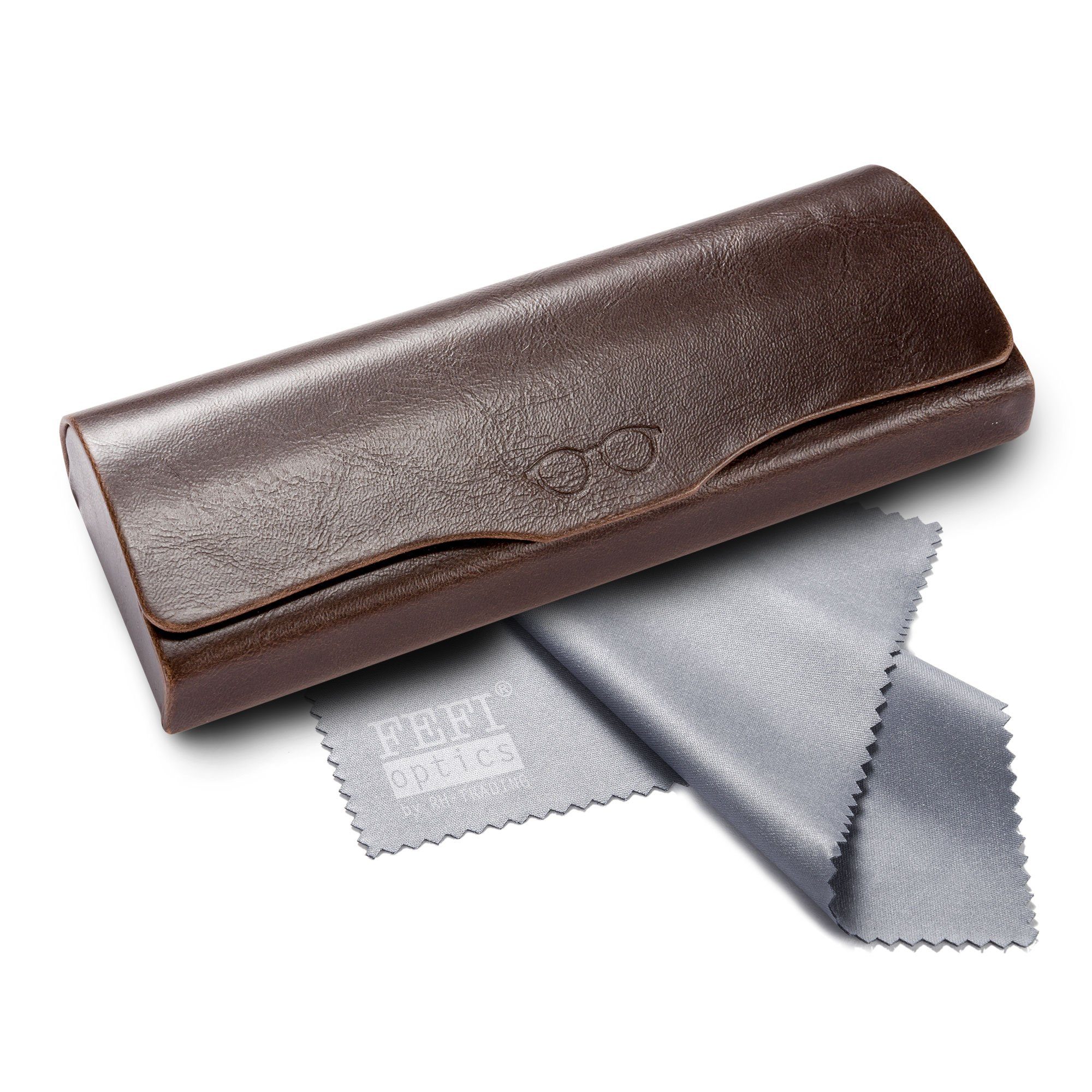 FEFI Brillenetui Klassisches Vintage Brillenetui in Leder-Optik mit Brillenprägung, Set aus 1 Etui + hochwertigem Mikrofasertuch