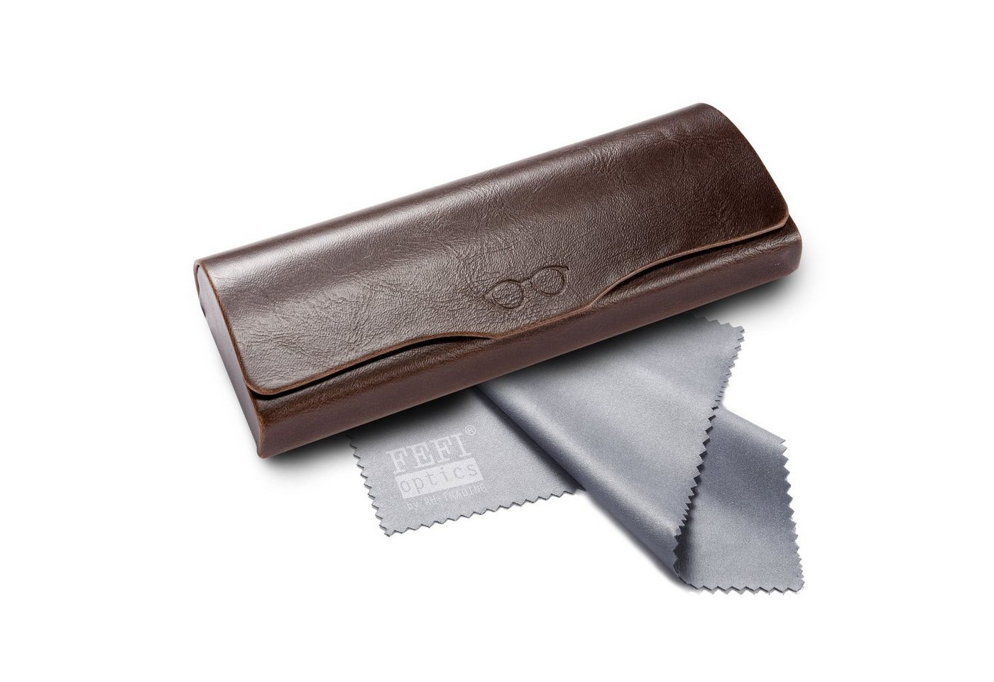 FEFI Brillenetui Klassisches Vintage Brillenetui in Leder-Optik mit Brillenprägung, Set aus 1 Etui + hochwertigem Mikrofasertuch