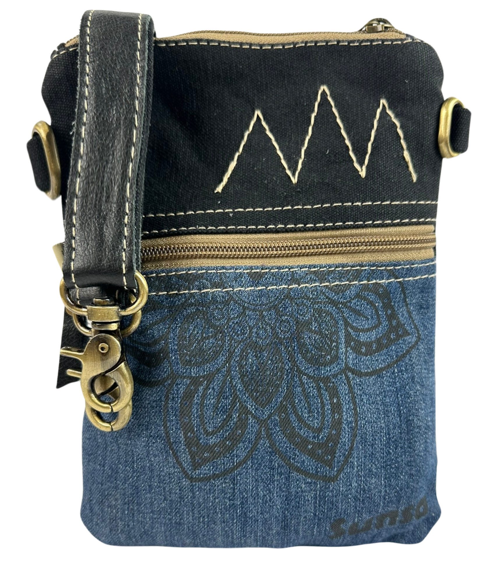 Sunsa Umhängetasche Upcycling Jeans Tasche kleine Umhängetasche Crossbody Bag Damentasche, Mandala Aufdruck