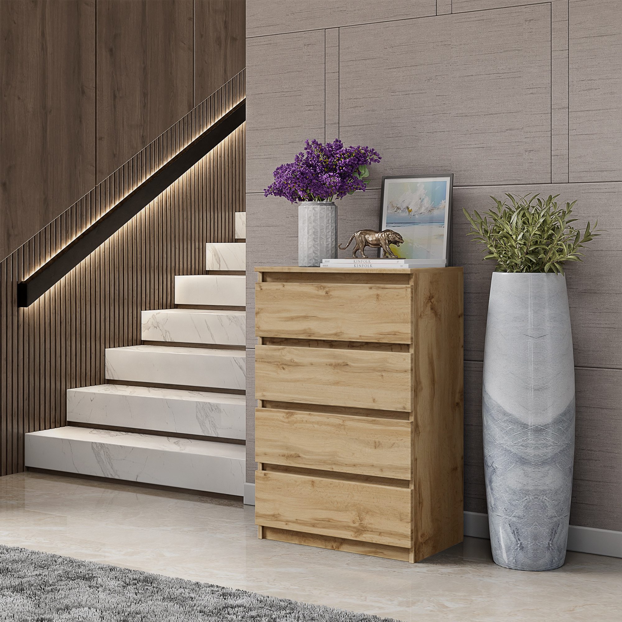 Furnica Kommode GABRIEL 4 Schubladen - Votan Eiche H92cm B60cm T33cm