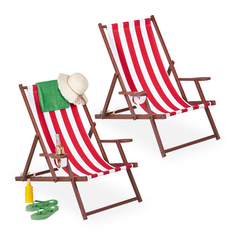 relaxdays Gartenliege 2 Liegestühle mit Armlehnen aus Holz klappbar rot