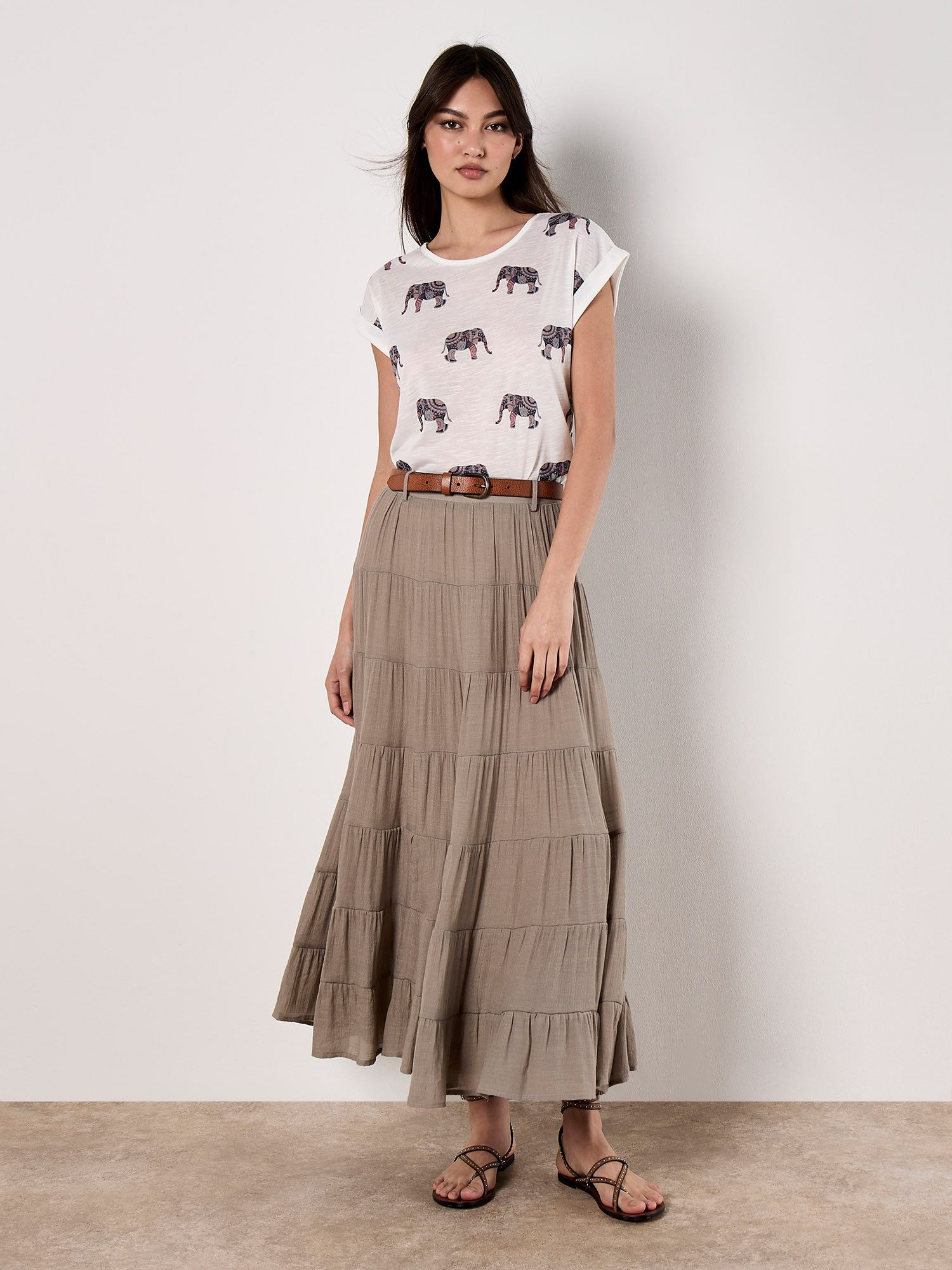 Apricot T-Shirt Slub T-Shirt mit Elefantenmotiv mit überschnittenen Armen