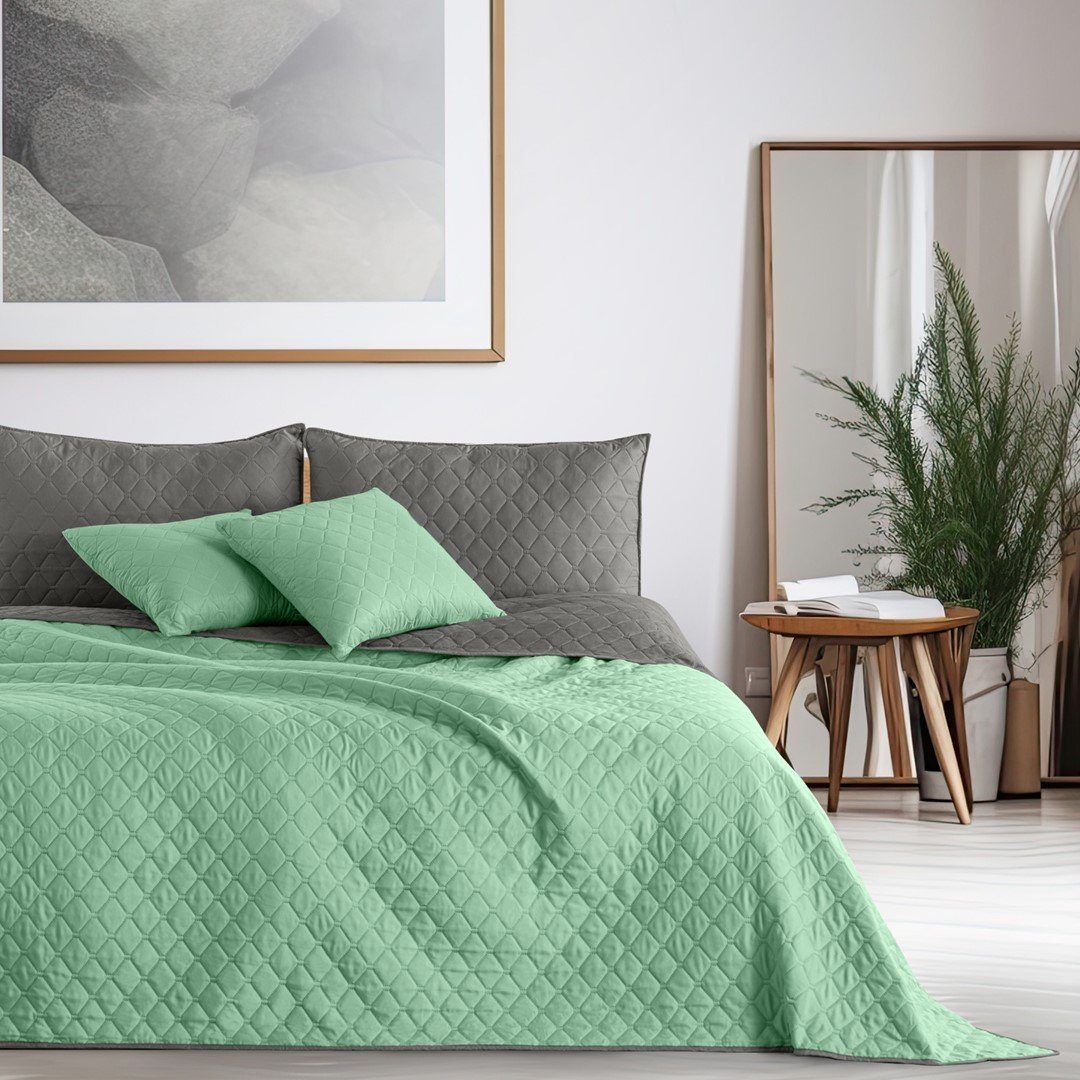 DecoKing Tagesdecke Bettüberwurf mit Uni Wendedesign leichte Allzweckdecke Wohndecke, Wendedesign, Zweifarbig, Steppung – Bild 2 von 4