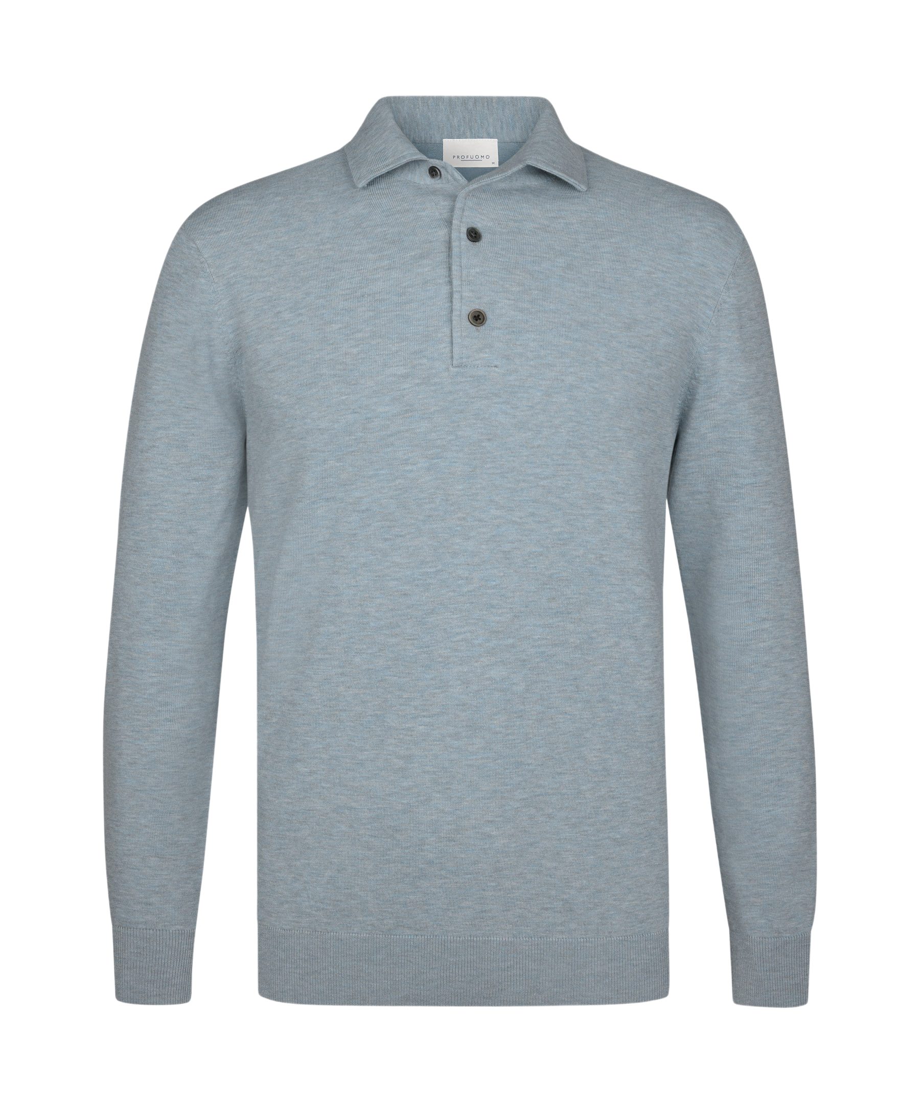 Profuomo Troyer blau,Freizeit,Lyocell,Meliert,Polokragen,Lang,Regular Fit