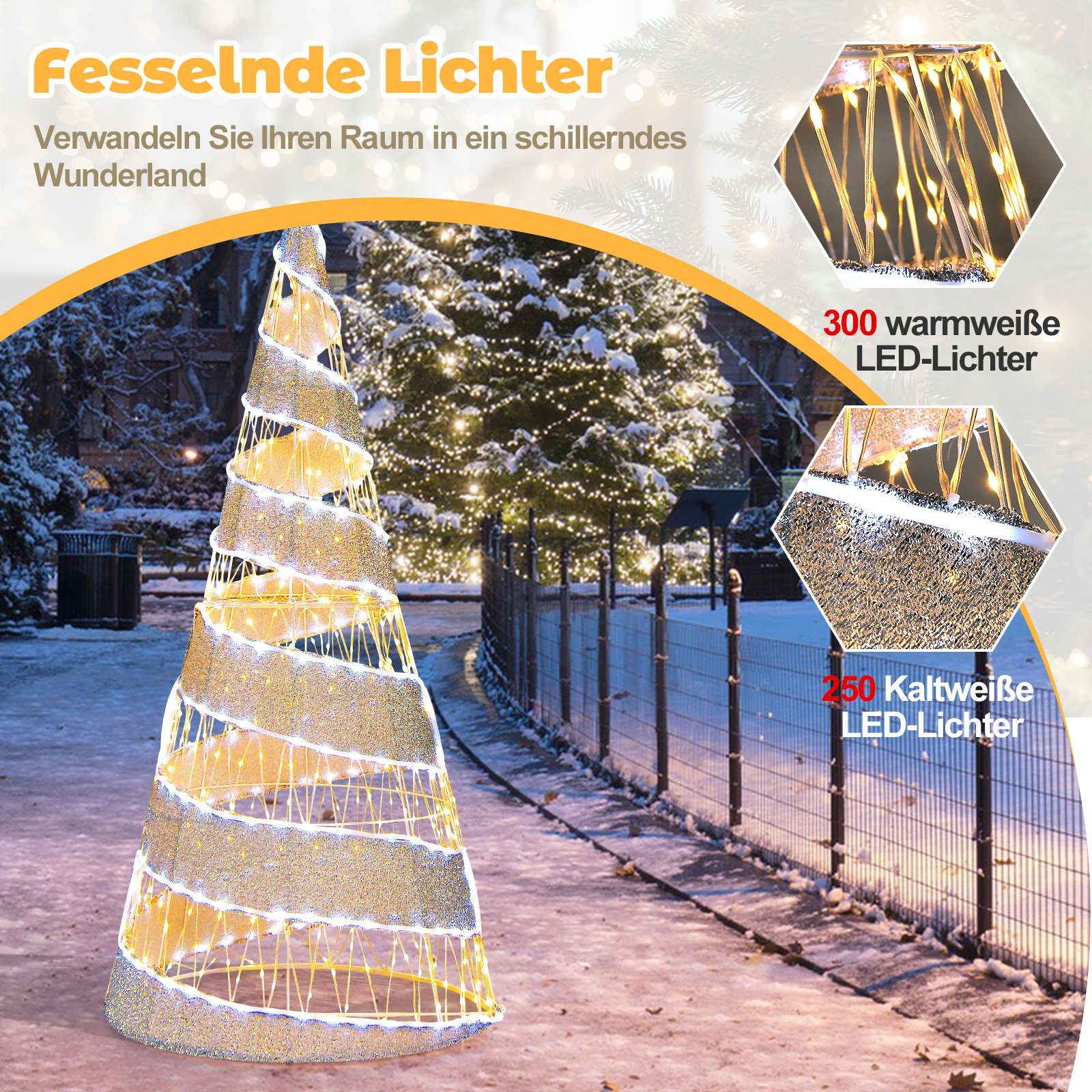 Weihnachtsbaum, 155cm, COSTWAY klappbar Weihnachtsdeko Künstlicher 550 LEDs