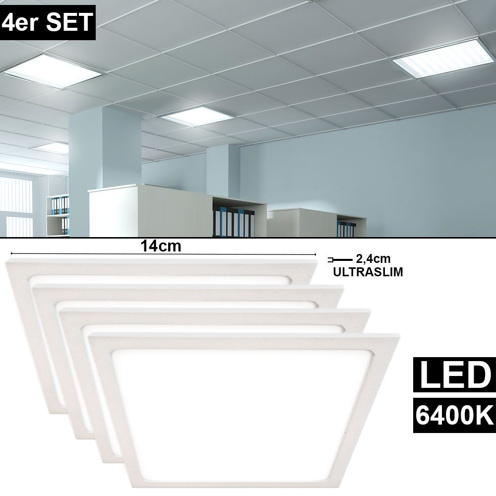 etc-shop LED Deckenleuchte, LED-Leuchtmittel Panel Aufbau verbaut, Wohn Set 4er fest weiß Arbeits LED Zimmer Leuchte Kaltweiß, Decken