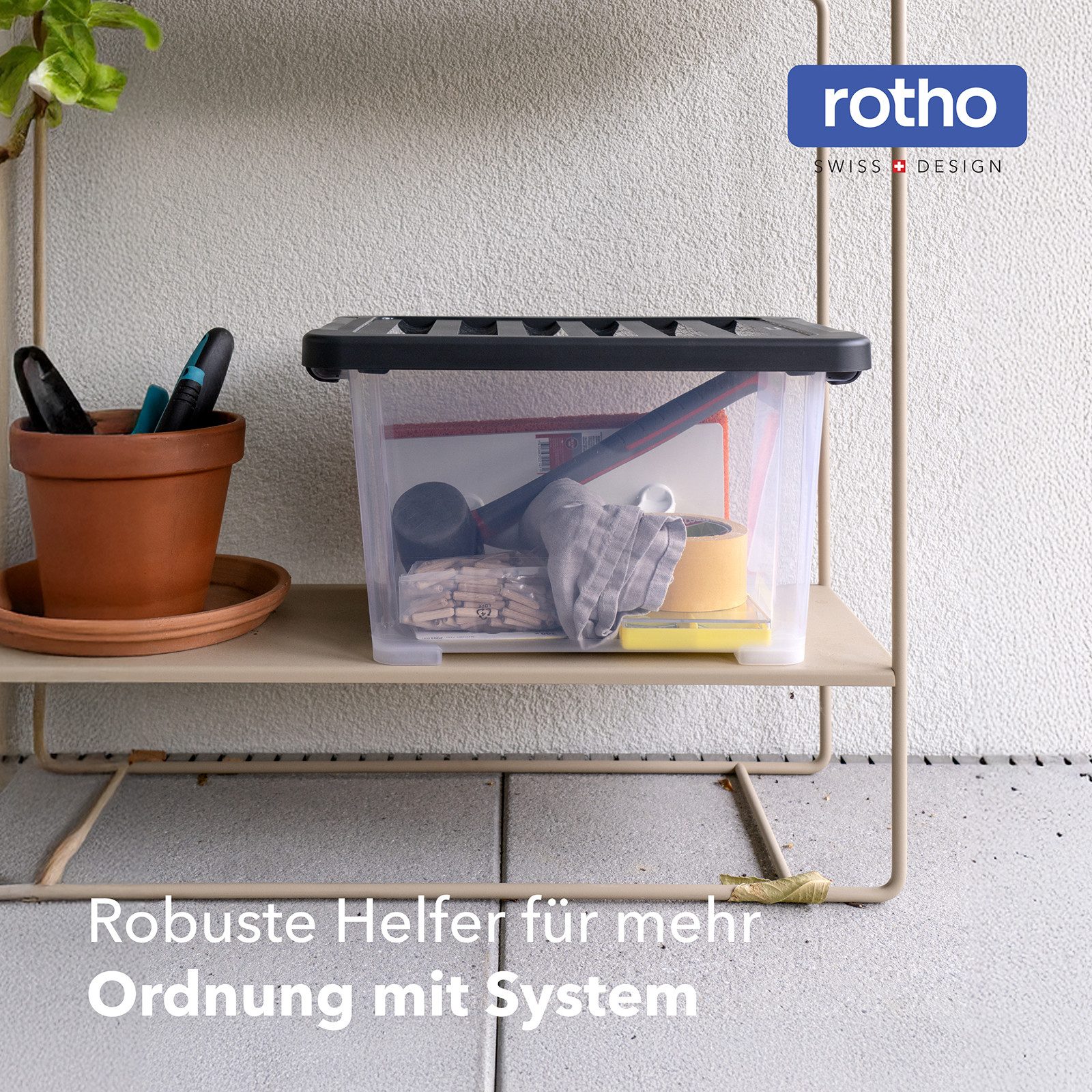 ROTHO Aufbewahrungsbox 4er-Set CORE PLUS 15 L stapelbare Box mit Deckel (Lagerboxen-Set, 4er-Set), Lagerbox ideal für Spielzeug, Vorräte und Haushaltsartikel