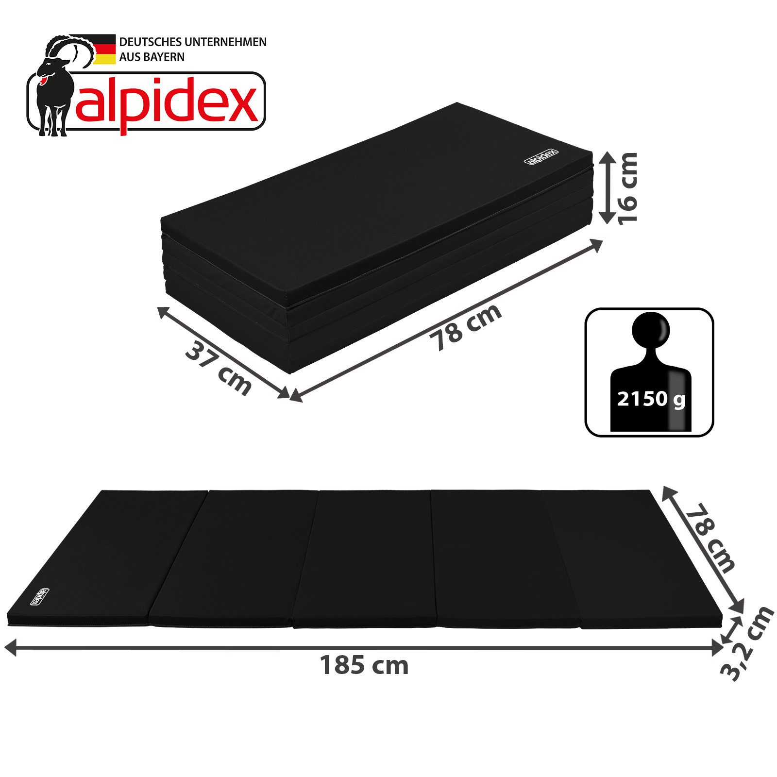 ALPIDEX Turnmatte ALPIDEX klappbare Turnmatte 185 x 78 x 3,2 cm RG 18 – Bild 3 von 5