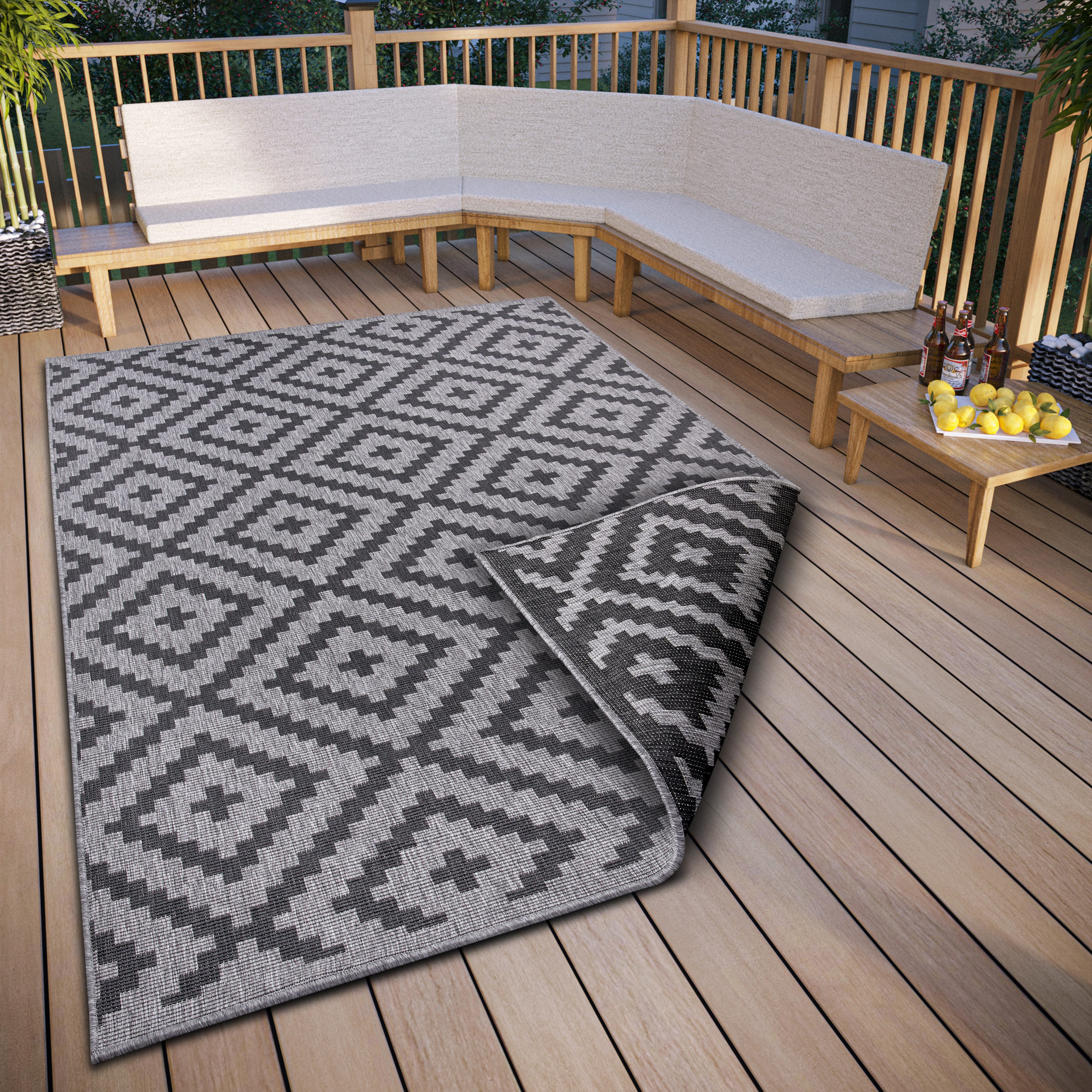 my home Teppich Ronda Wendeteppich, rechteckig, Höhe: 5 mm, Sisal-Optik, Flachgewebe, In- und Outdoor, geometrisches Boho Design