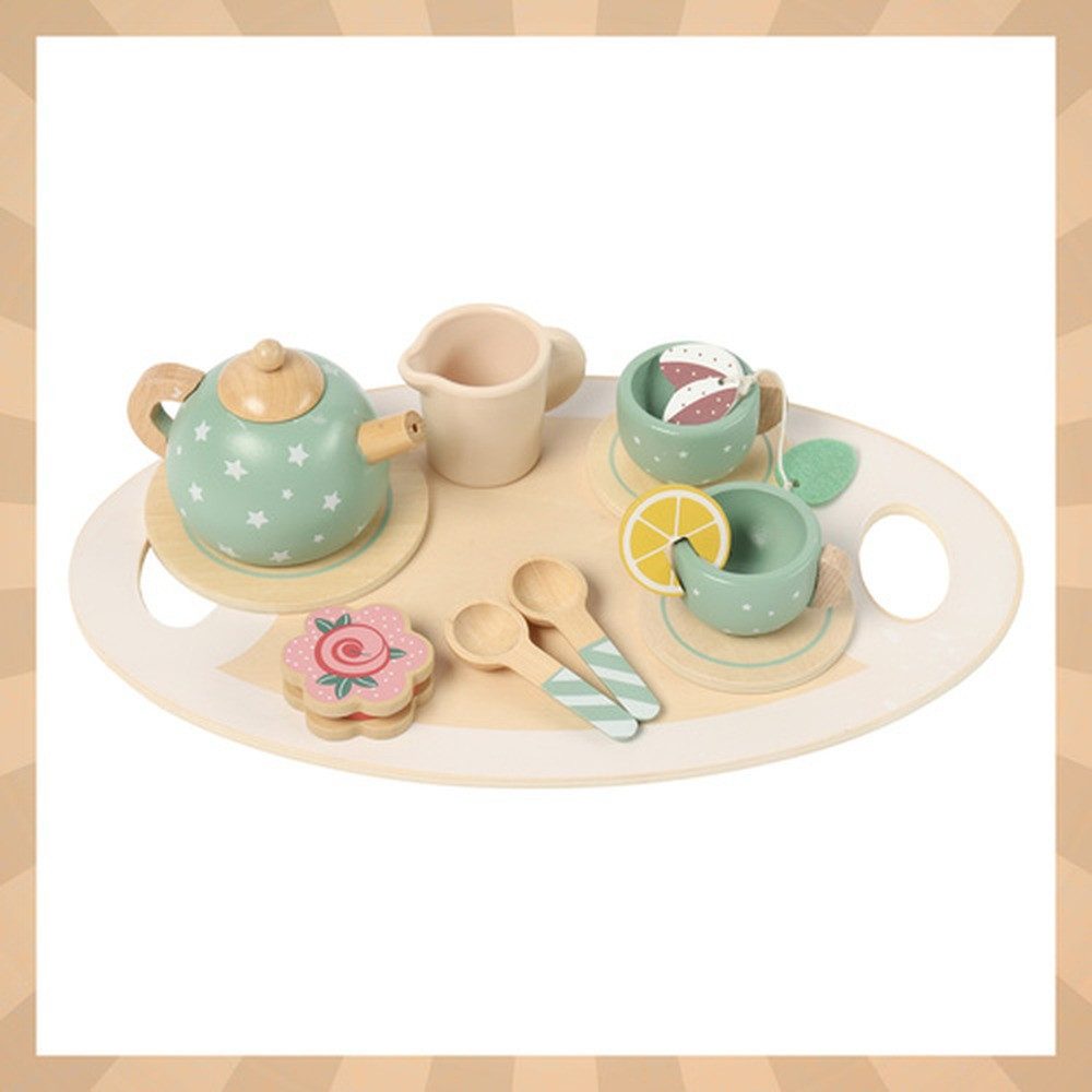 KRUZZEL Teeservice Kinderspielset Tortenständer, 2 Personen, Holz, Unterstützt Feinmotorik, Hand-Auge-Koordination