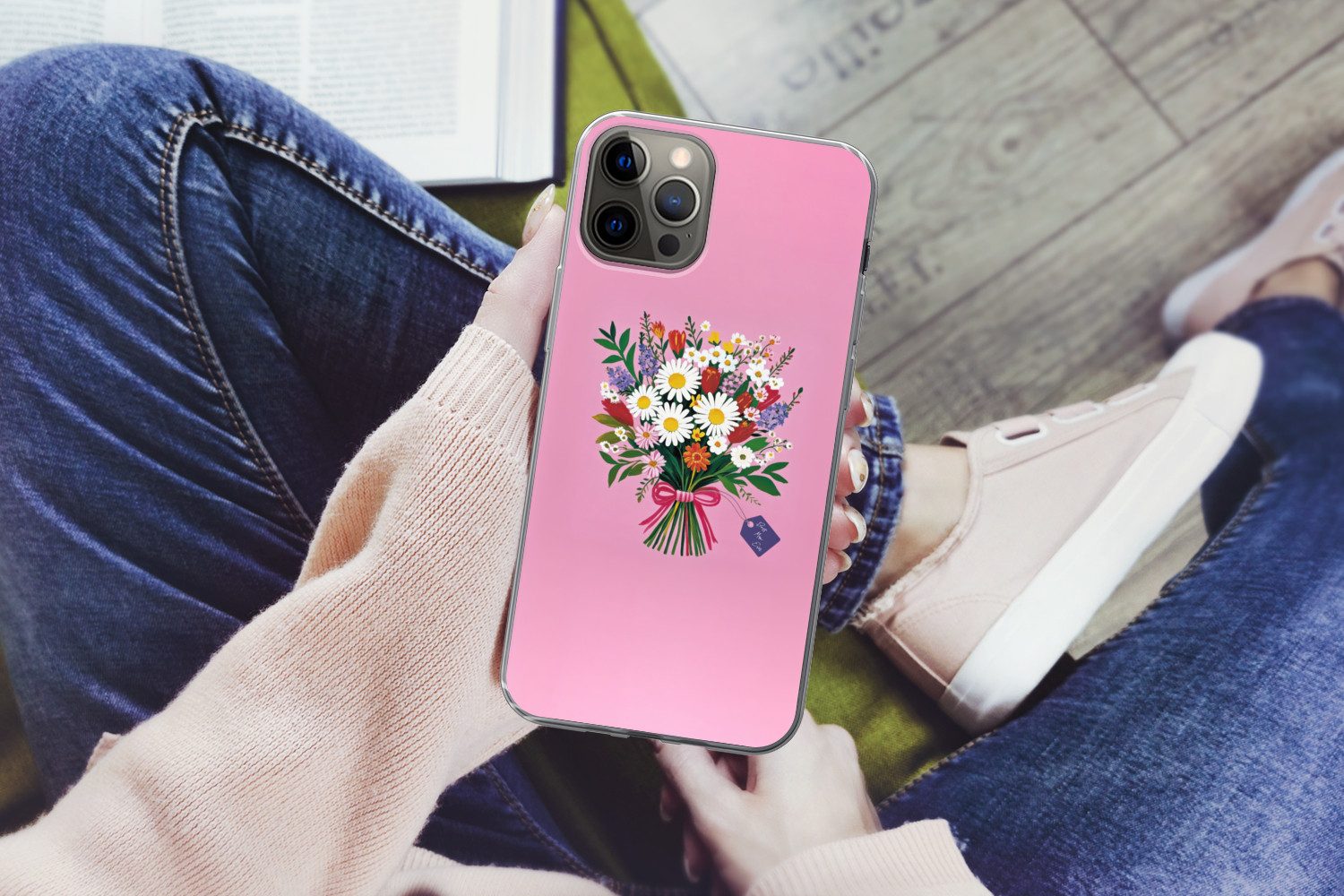 MuchoWow Handyhülle für Apple iPhone 13 Pro Blumen - Zitat - Karte - Bunt, Smartphone-Bumper, Print, Handy Schutzhülle Dünn