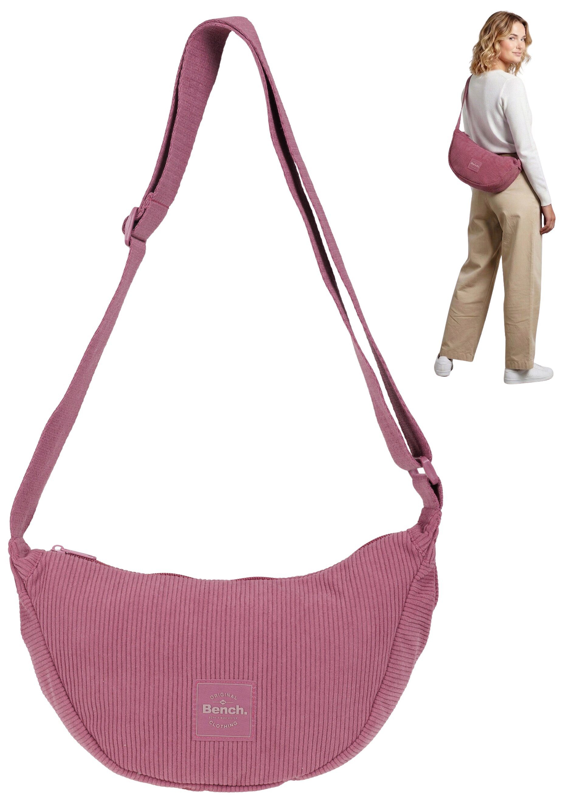 Bench. Handtasche Crossbag Moon Bag Schultertasche Slingbag Medium, Damentasche Damen Freizeittasche Mond Form Cord 64230 + Etui
