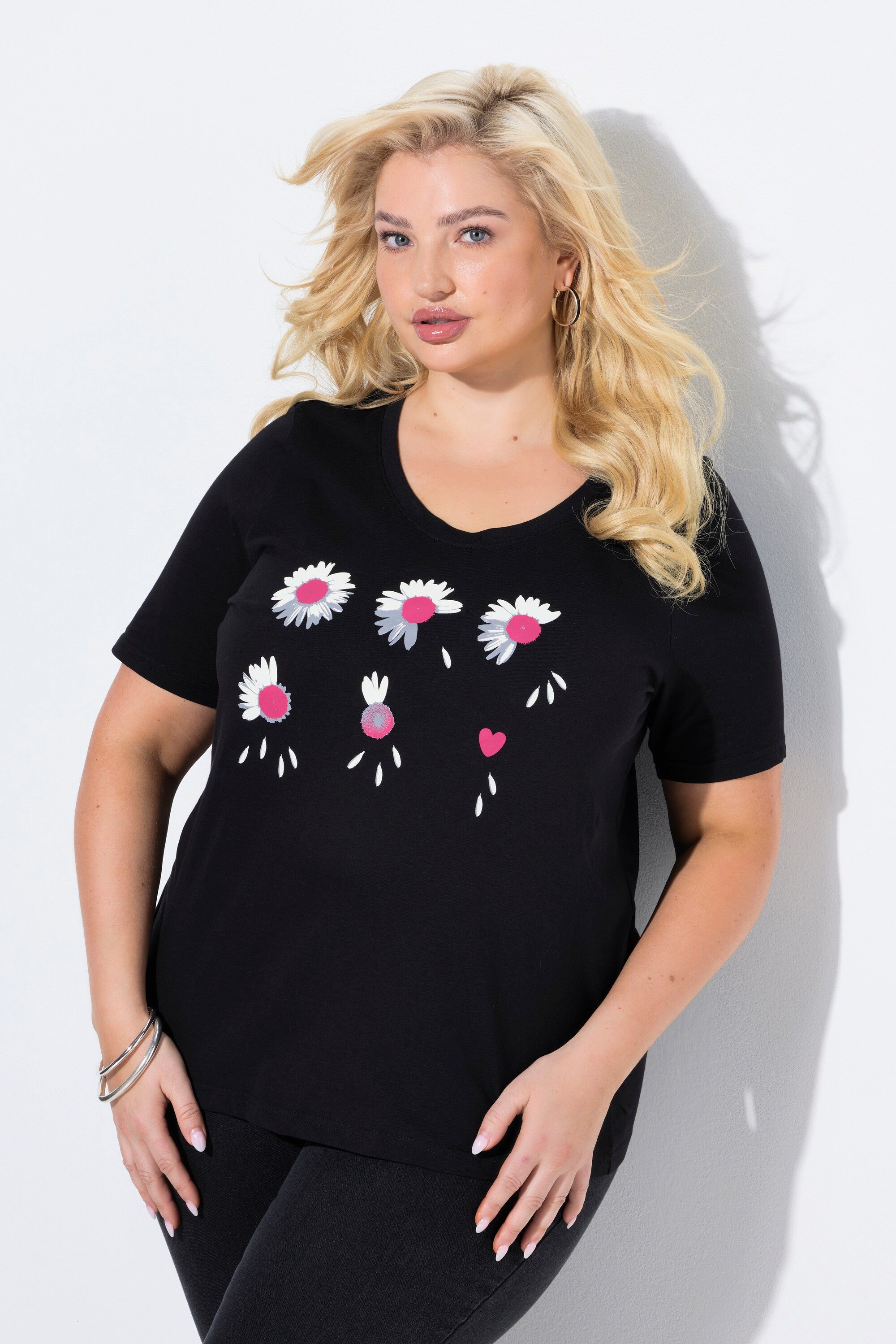 Ulla Popken T-Shirt T-Shirt Blüten Classic Rundhals Halbarm