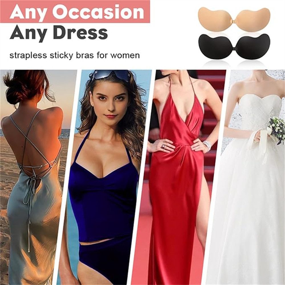 XDeer Klebe-BH 2-teiliger selbstklebender BH Nippelabdeckung Gathering Trägerloser Frauen Wiederverwendbarer unsichtbarer BH Rückenfrei