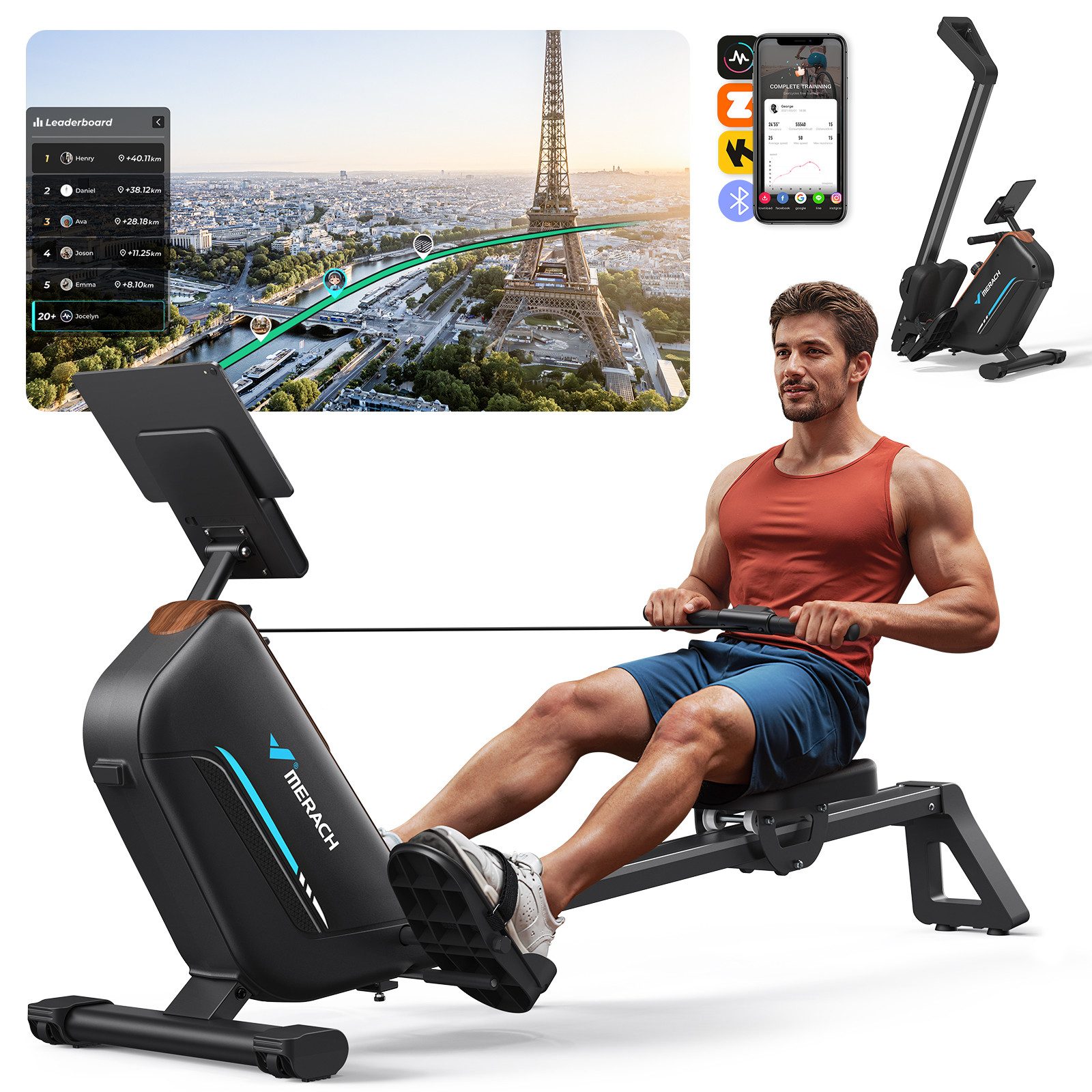 Rudergerät für Zuhause, Fitnessgeräte mit 16 Widerstandsstufen