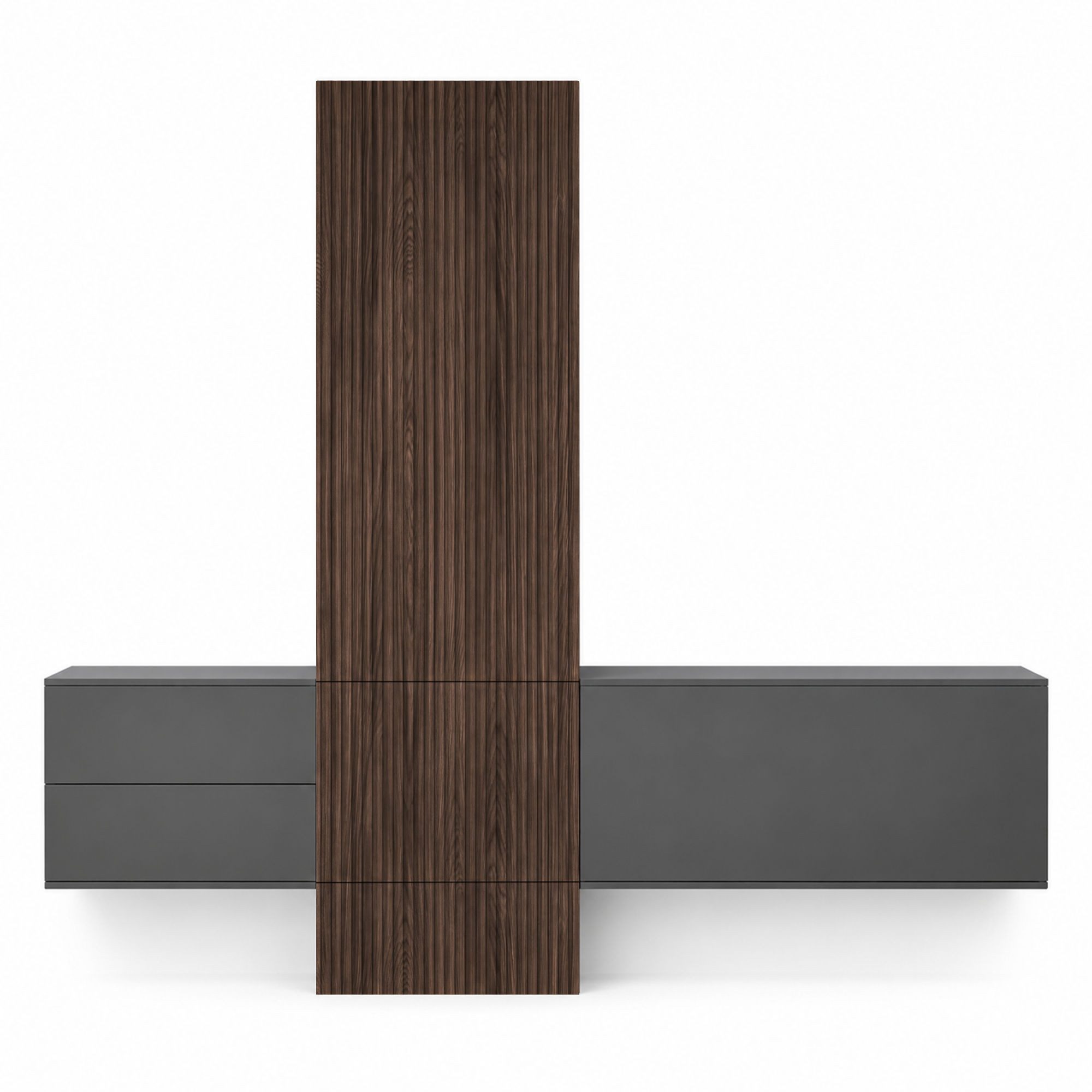 InnoFurn Garderoben-Set Norello Set 1 Anthrazit matt, (Set, 3-St., Geriffeltes Garderobenpaneel mit verdecktem Stauraum), Geriffeltes Paneel, Kleiderstange, Push to Open, Made in Germany