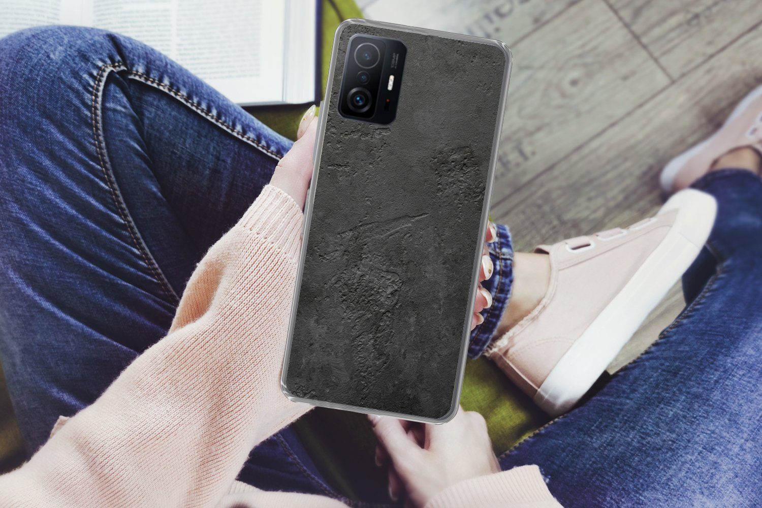 MuchoWow Handyhülle für Xiaomi 11 Lite 5G NE Beton - Strukturiert - Industriell - Schwarz, Phone Case, Silikon, Schutzhülle Dünn