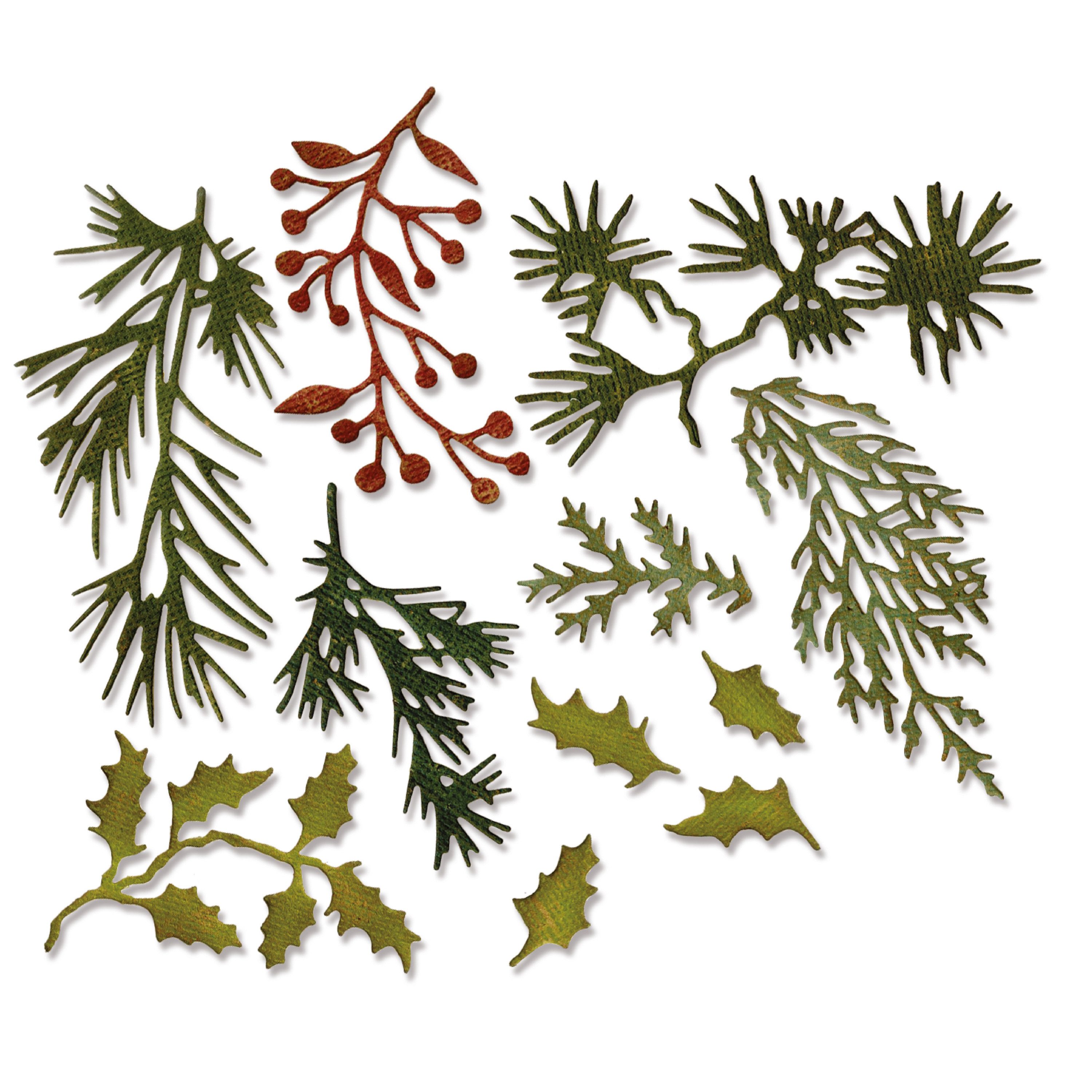 Sizzix Motivschablone Thinlits Stanzschablone "Holiday Greens by Tim Holtz", 11 Teile