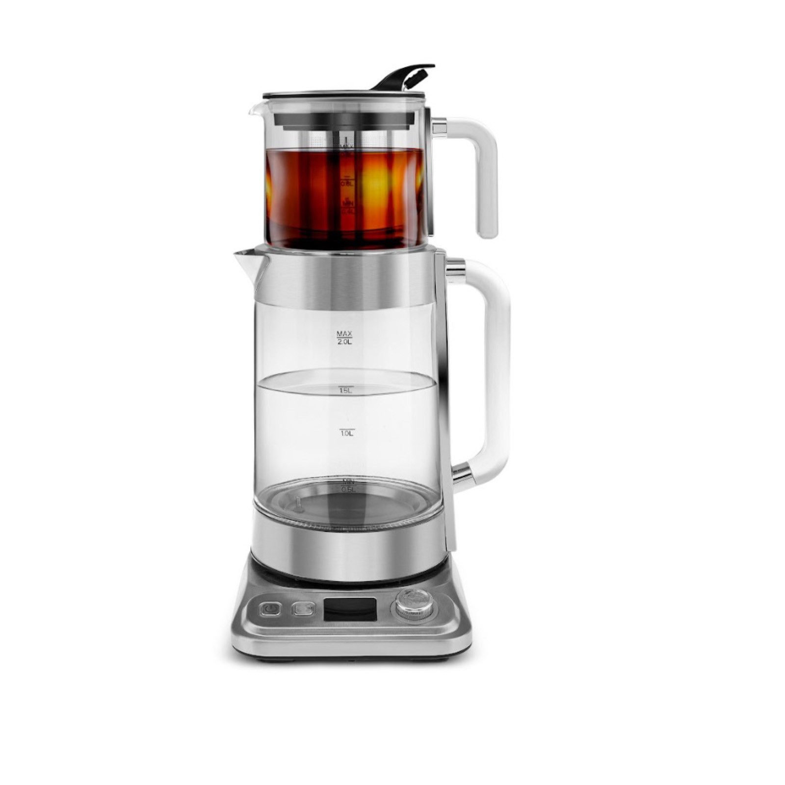 Karaca Wasserkocher Karaca x Refika XL Glas Teezubereiter 2,8L Kapazität, Chrom, 2200 W