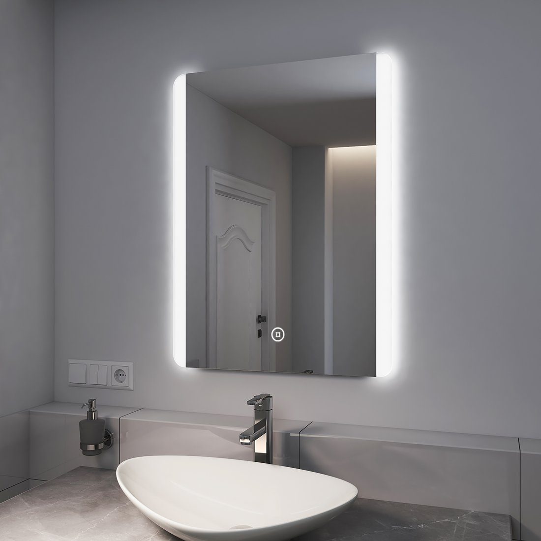 Badspiegel Modell EMKE Badezimmerspiegel, Beleuchtung LED kaltweiß Badspiegel oder 2 Warmweißer EMKE mit