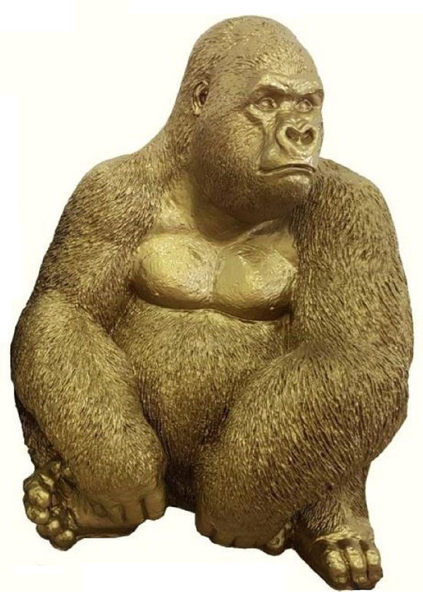 Casa Padrino Skulptur Luxus Deko Skulptur Gorilla Affe Gold H. 75 cm - Wetterbeständige Gartendeko Figur - Deko Figur - Deko Tierfigur - Garten Deko - Luxus Deko Accessoires
