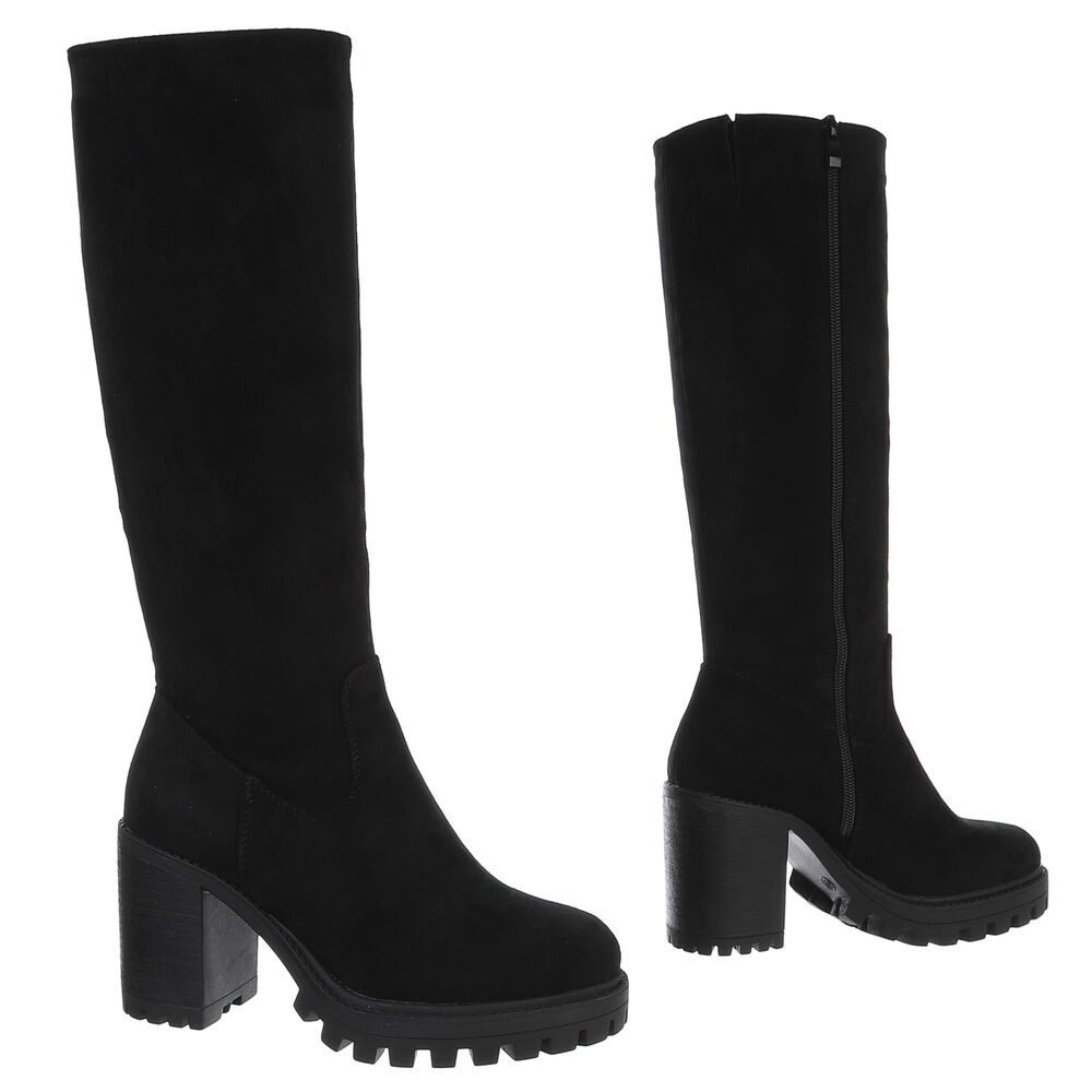 Ital-Design Kniehohe Damenstiefel mit stabilem Absatz für Herbst/Winter High-Heel-Stiefel (90109890) Blockabsatz Stiefel in Schwarz