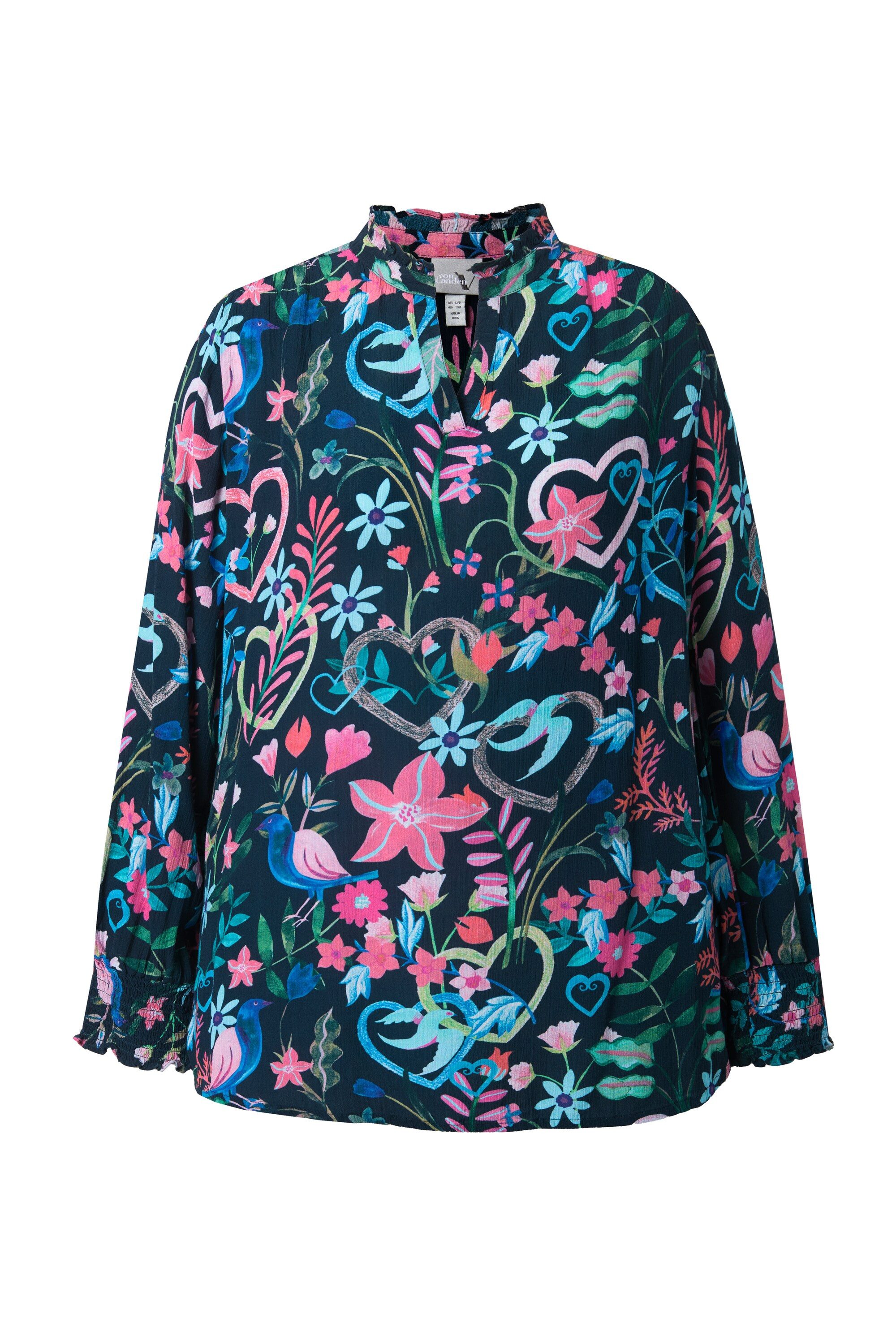 Ulla Popken Longbluse Tunika Blüten Tunika-Ausschnitt Langarm
